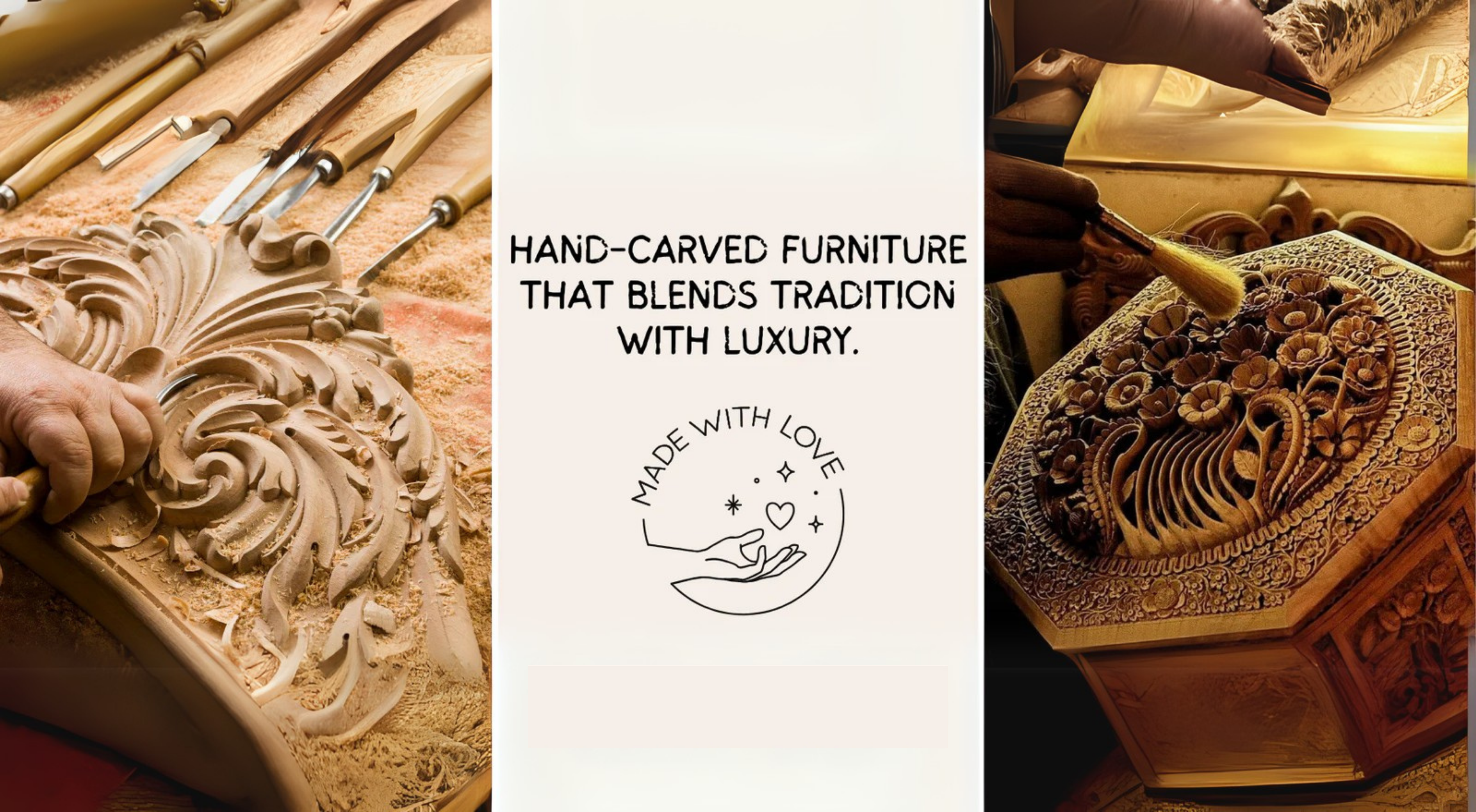 Intricately carved wooden furniture showcasing detailed craftsmanship and timeless artistry, celebrating traditional hand-carving techniques passed down through generations.