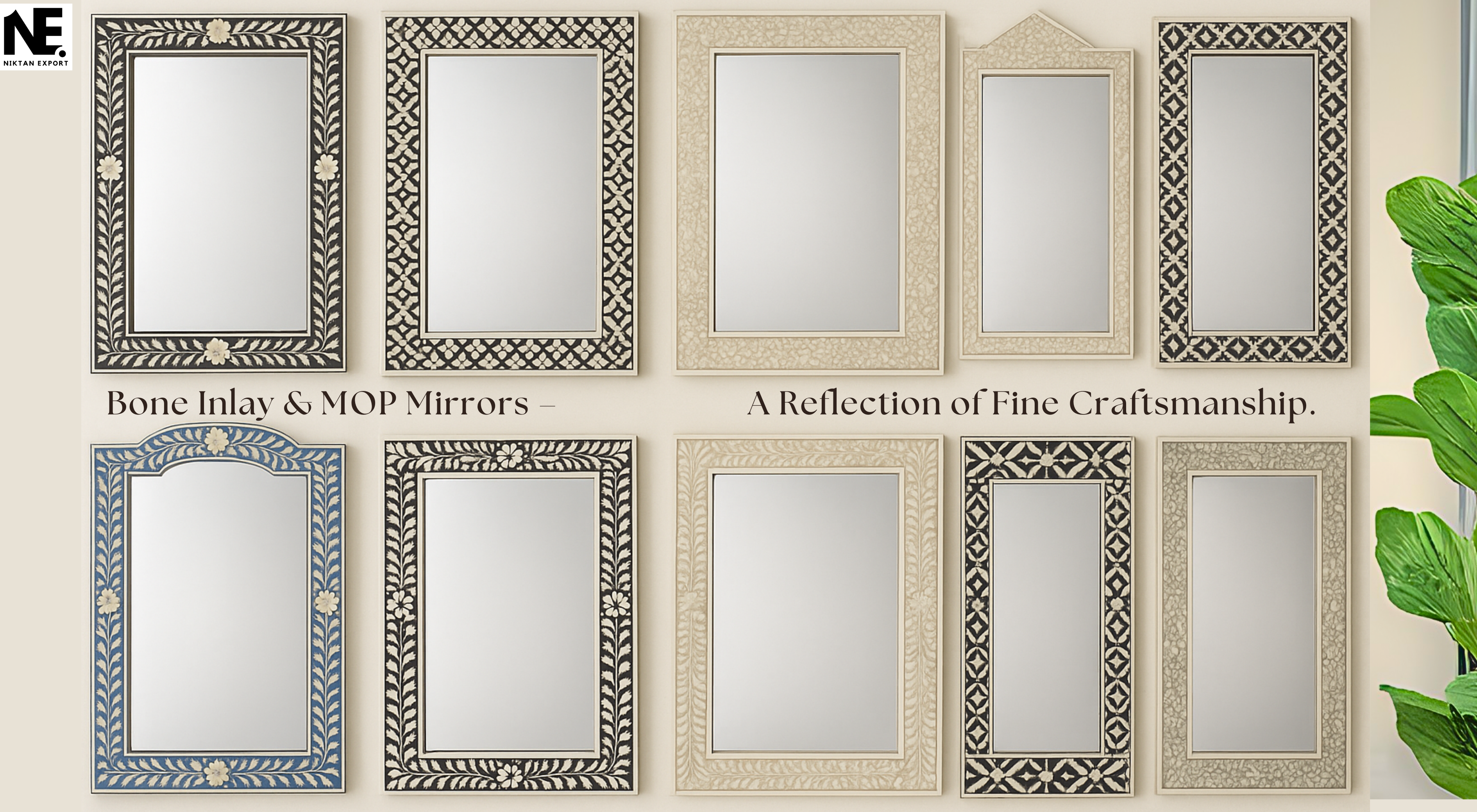 Handcrafted artisan bone inlay mirror with intricate floral patterns