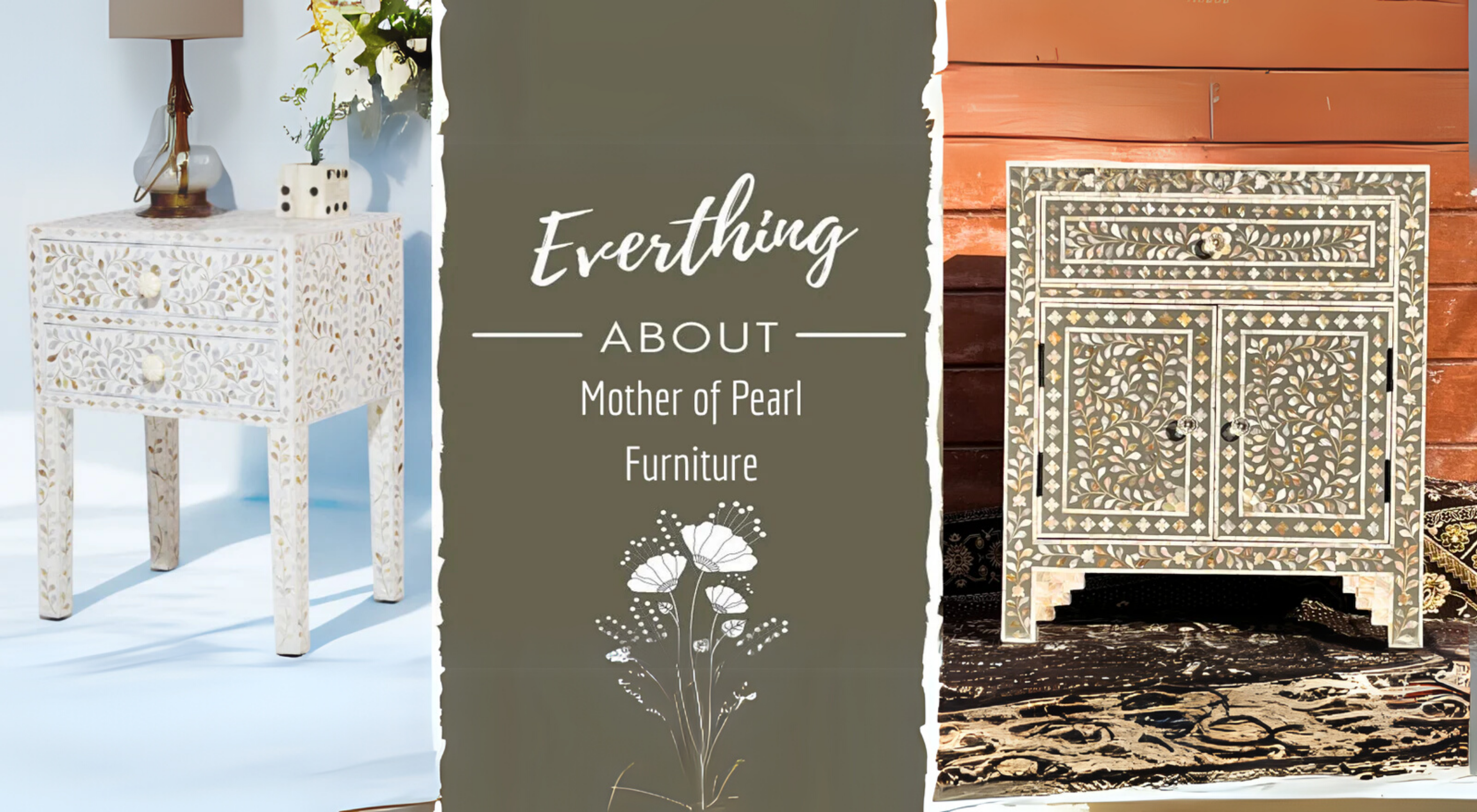 Elegant mother of pearl inlay furniture with intricate floral designs and shimmering shell details, reflecting timeless luxury and traditional craftsmanship.
