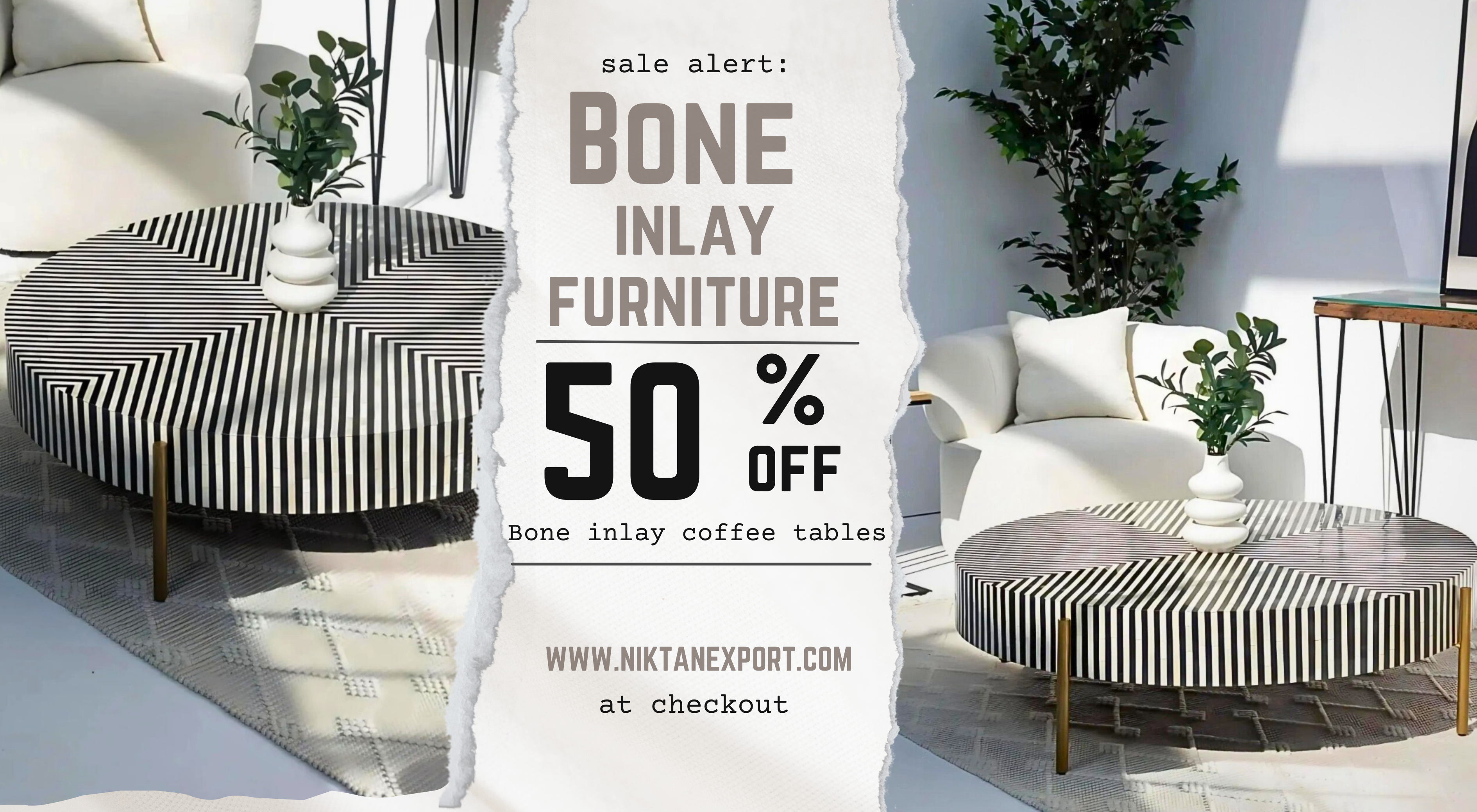 Artisan polishing a handcrafted black and white bone inlay coffee table at Niktan Export furniture workshop in India