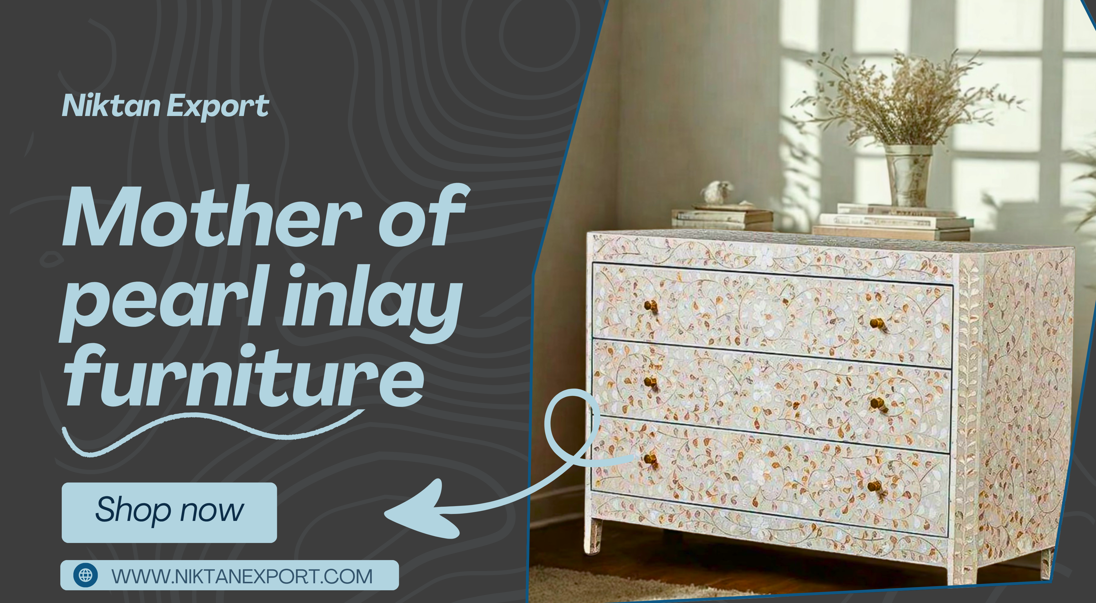 Handcrafted Mother of Pearl Inlay Cabinet with floral design, elegant for home interiors