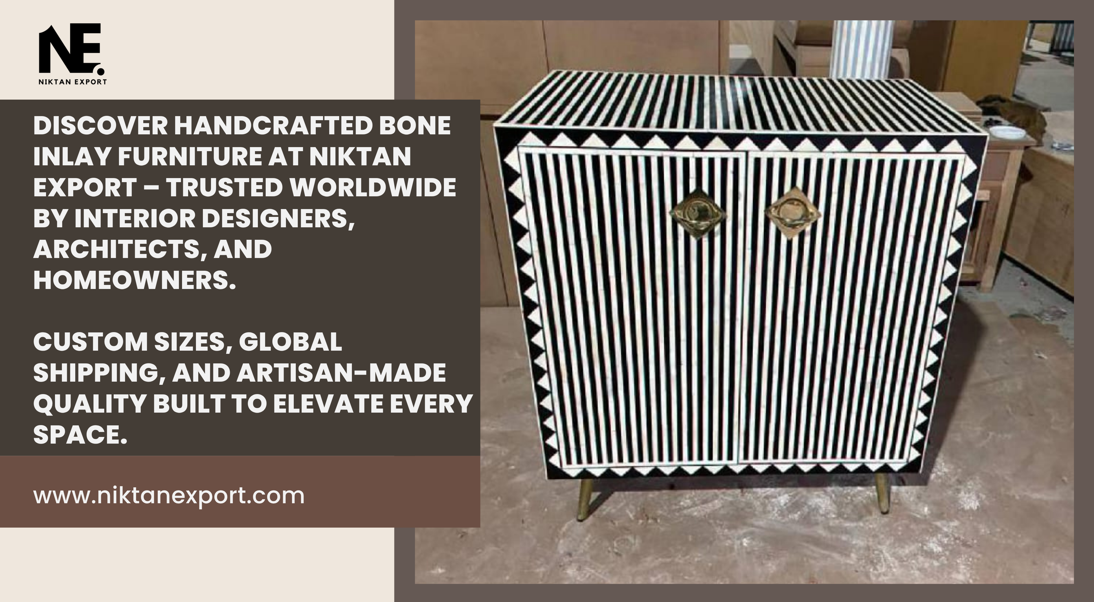 Handcrafted Bone Inlay and Mother of Pearl furniture from Niktan Export, created by skilled artisans with global shipping and custom options