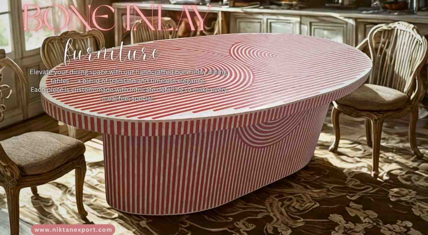Handcrafted Bone Inlay Dining Table by Niktan Export – Artisan-Made Furniture for Global Interiors