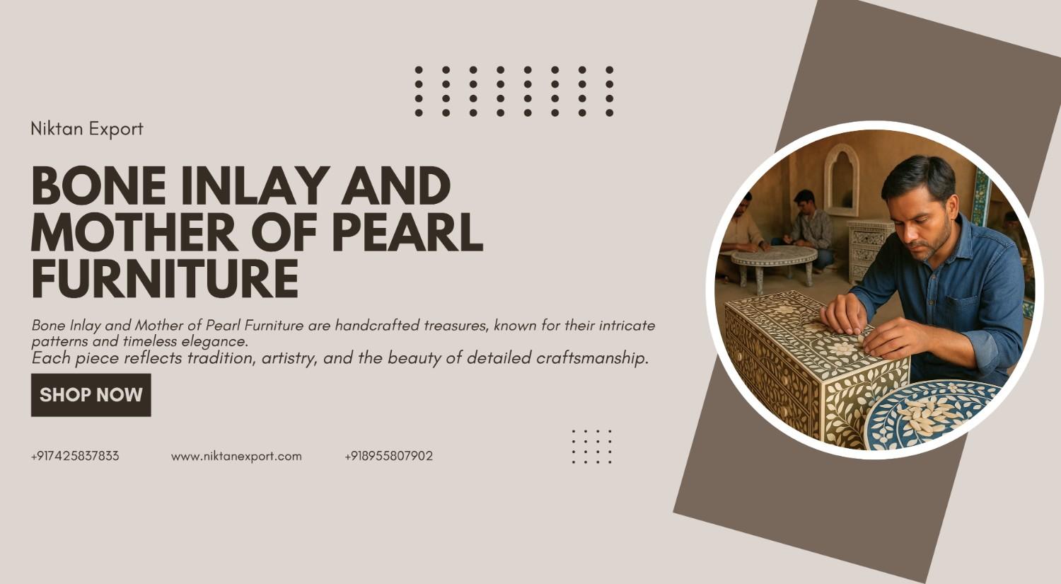 A handcrafted bone inlay coffee table with floral detailing, created by skilled artisans at Niktan Export, perfect for luxury interiors and home decor