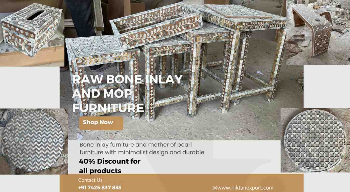 A handmade bone inlay sideboard being crafted by a skilled artisan – traditional Indian craftsmanship by Niktan Export