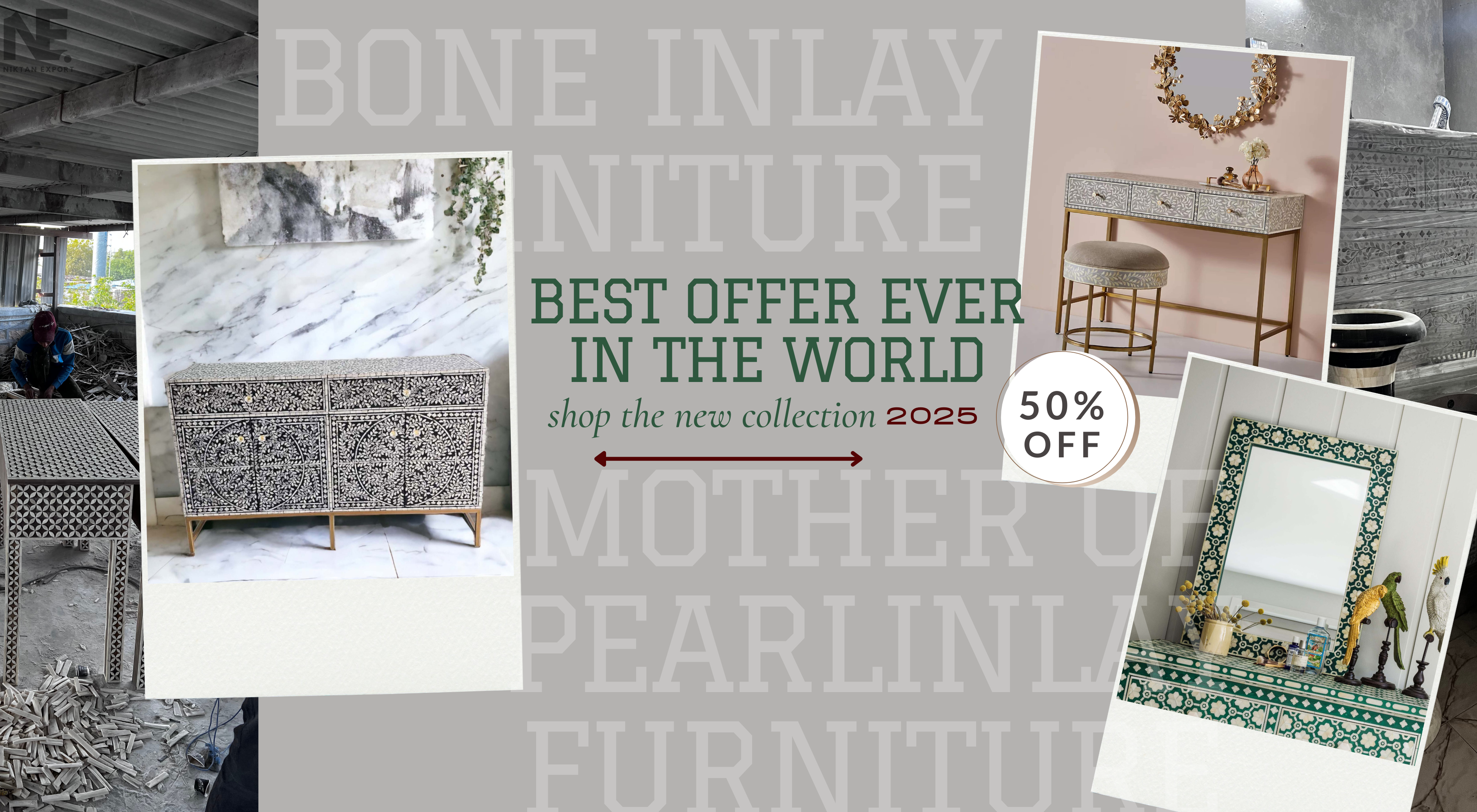 Handmade Bone Inlay Coffee Table with Floral Design – Artisan Craftsmanship