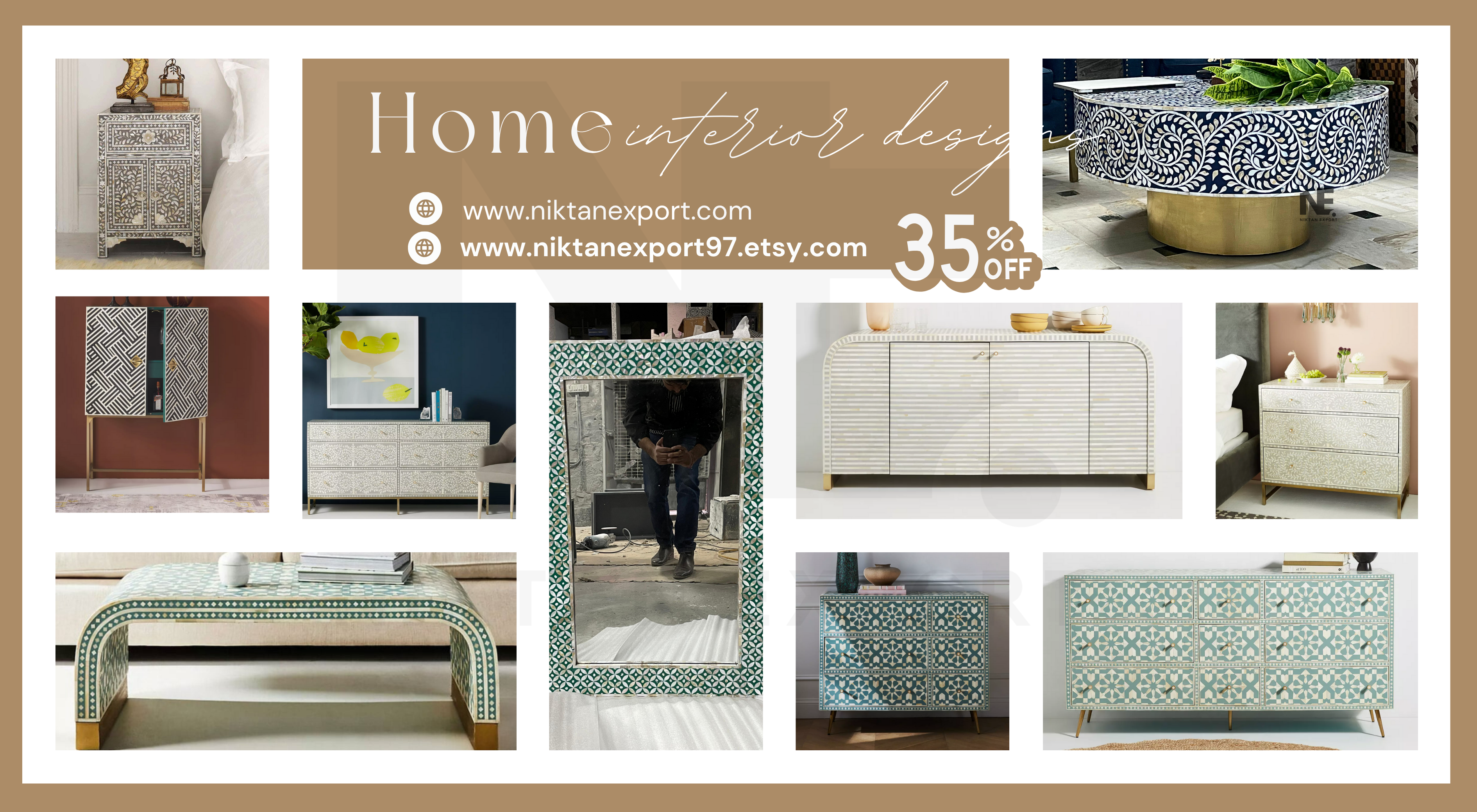 Handcrafted Bone Inlay and Mother of Pearl Furniture by Niktan Export – Custom Made Tables, Cabinets, Sideboards, and Mirrors with Global Shipping and Artisan Craftsmanship