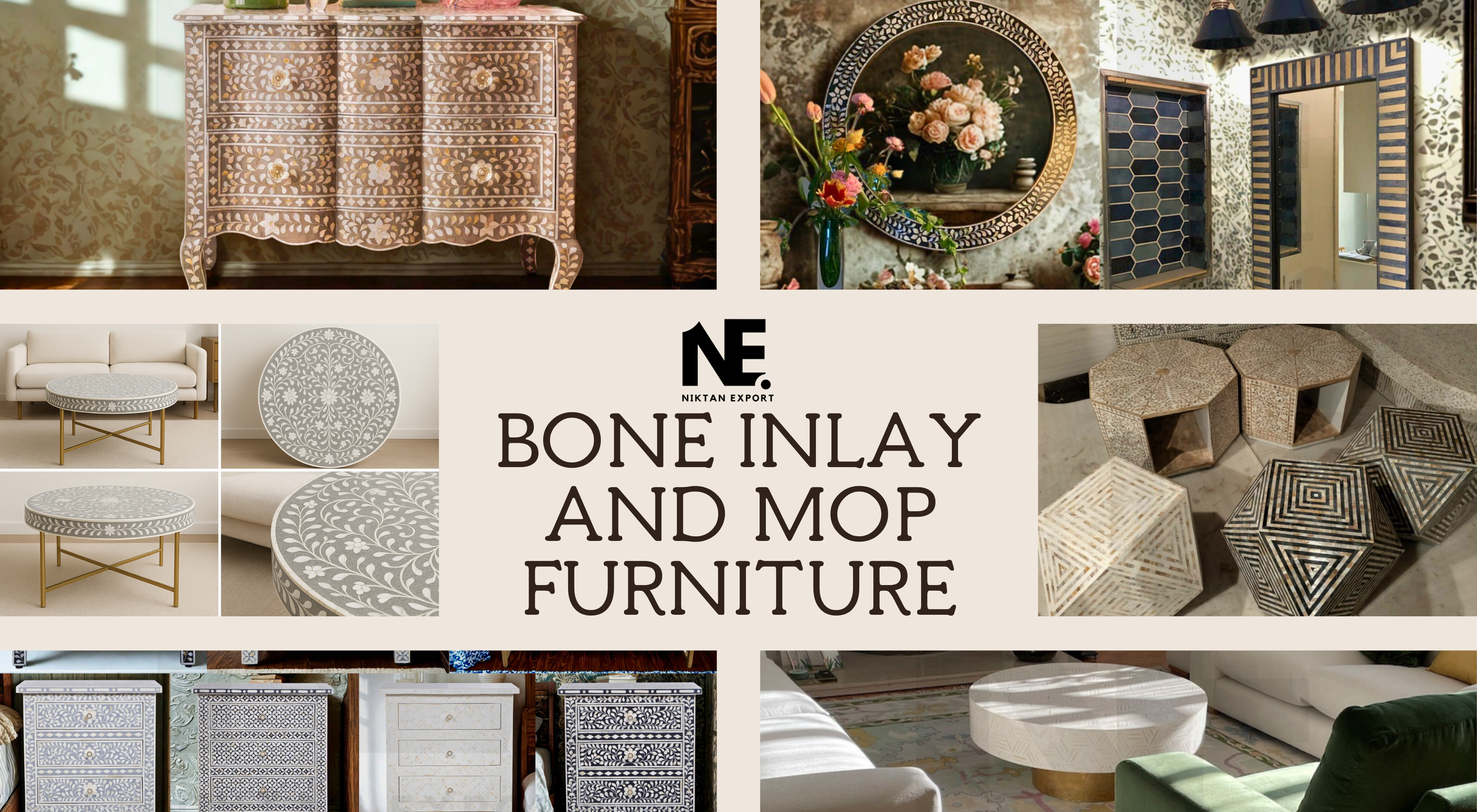 A handcrafted bone inlay coffee table designed with intricate patterns, made by Indian artisans for premium global decor.