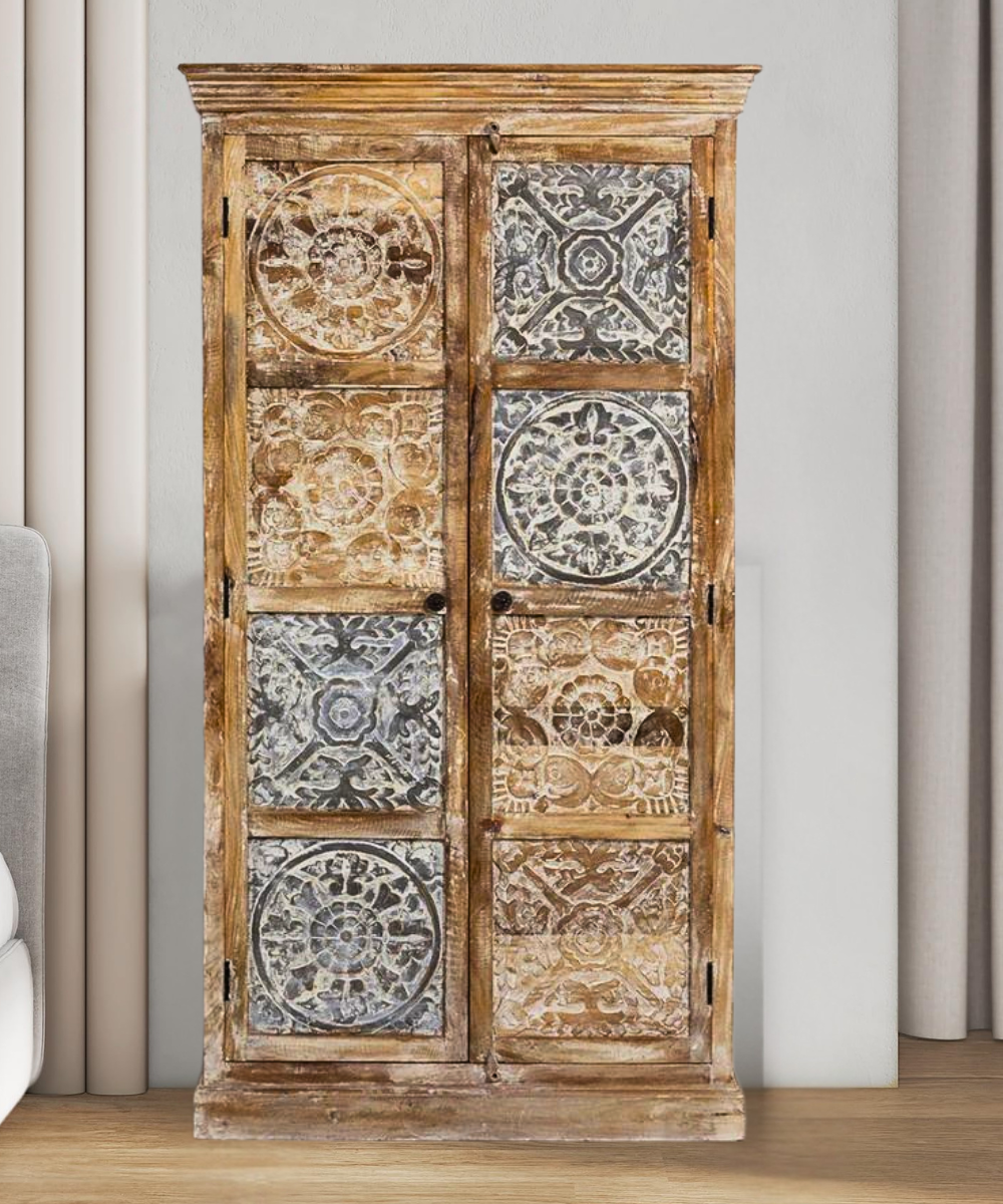 Front view of the Solid Wood Wardrobe showcasing its elegant design