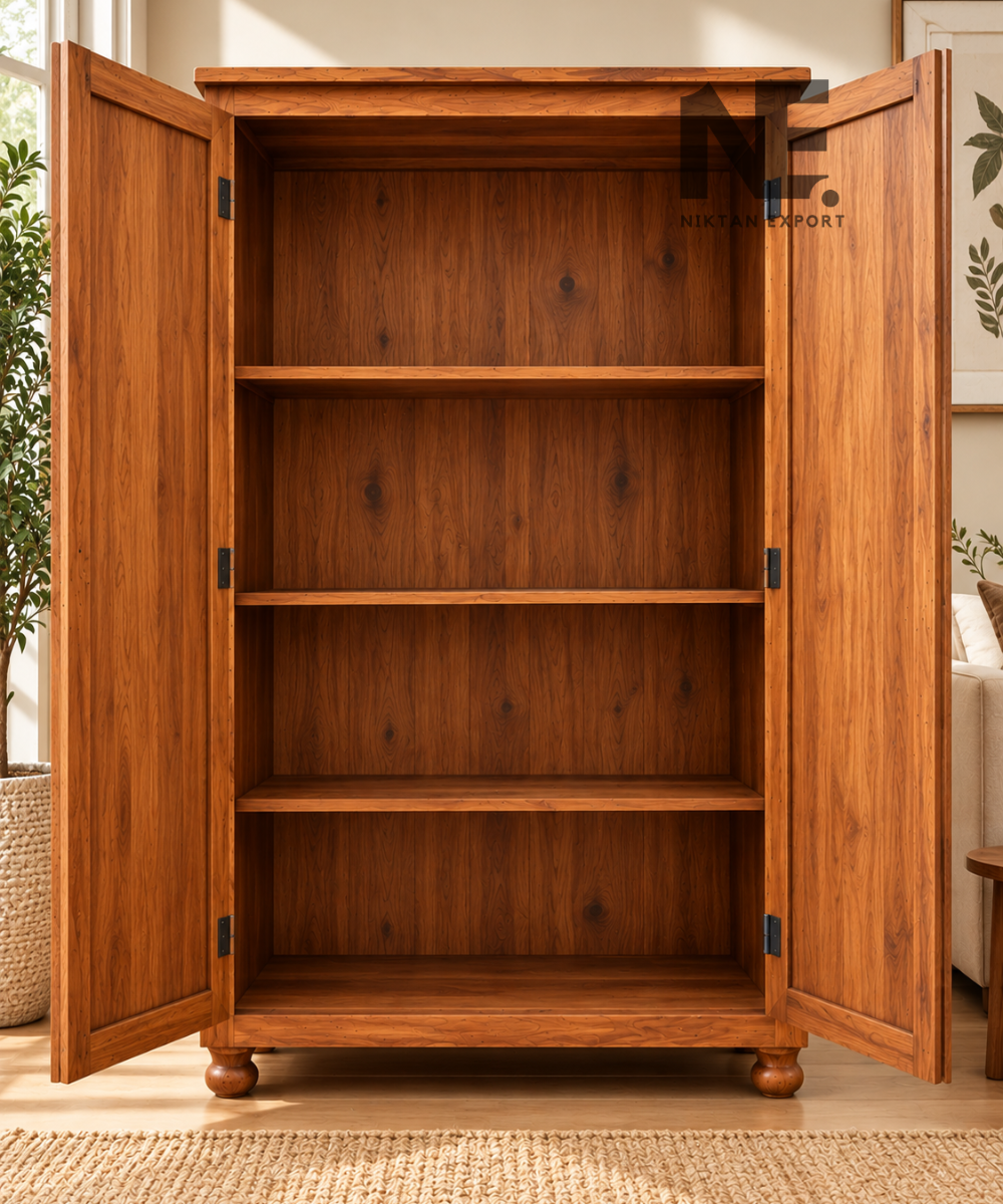 Ornamental wooden cabinet with carved leaves and scrollwork