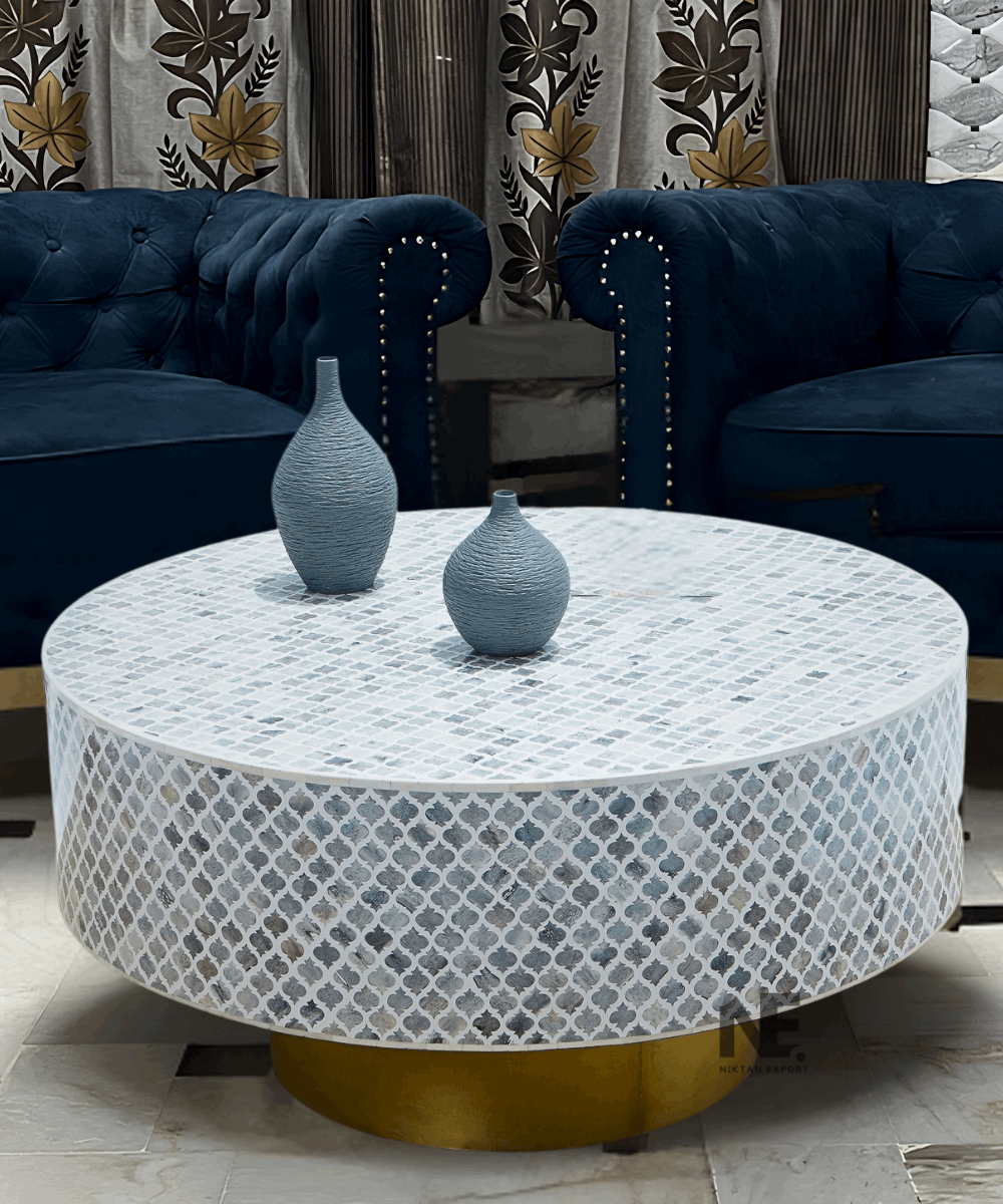 Bone Inlay Table with Gold Legs – Overhead View