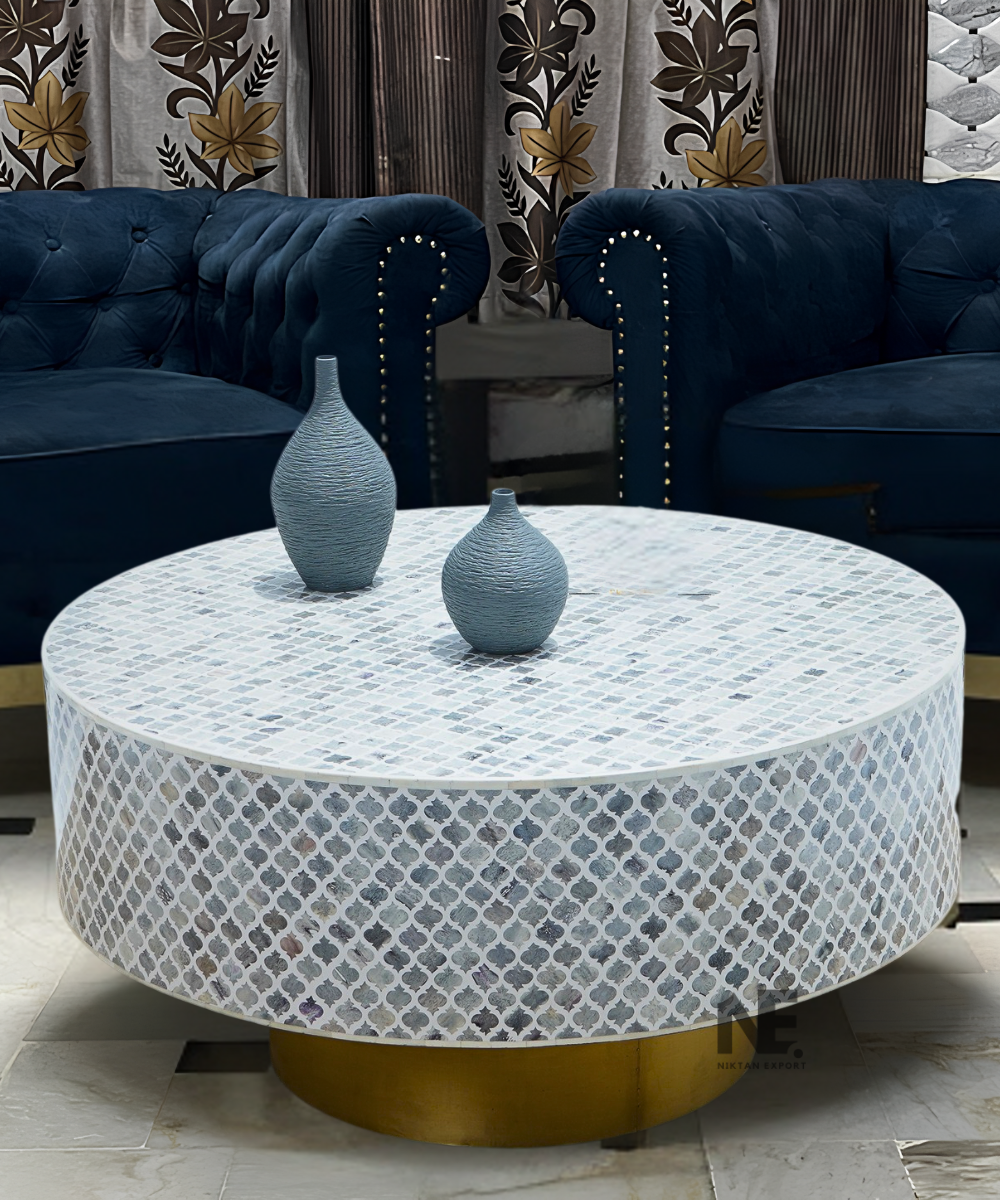 Bone Inlay Table with Gold Legs – Overhead View