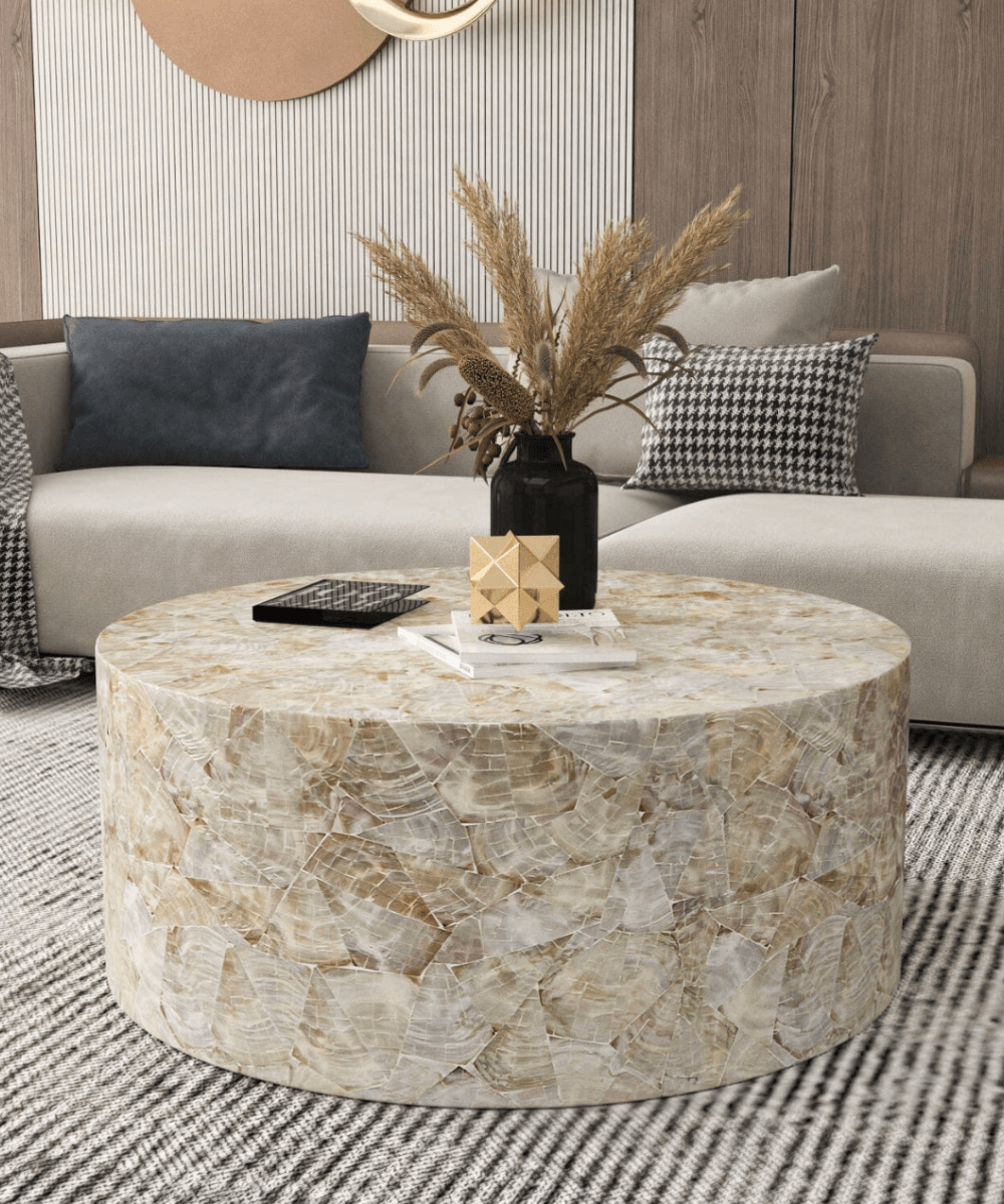Niktan Export Mother of Pearl Round Coffee Table - NikTan Export
Front view of Mother of Pearl Handcrafted Coffee Table