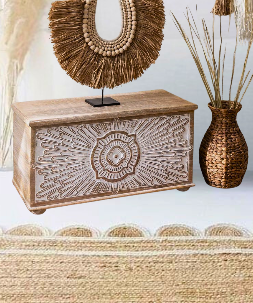 Front view of the Solid Wood Trunk - Vintage White