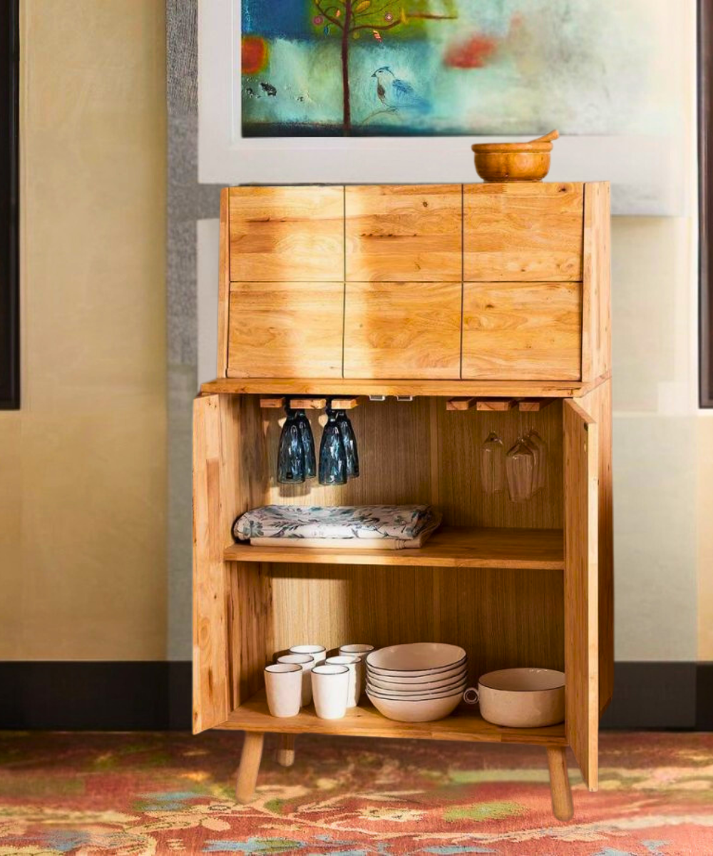 Front view of the Solid Wood Bar Cabinet