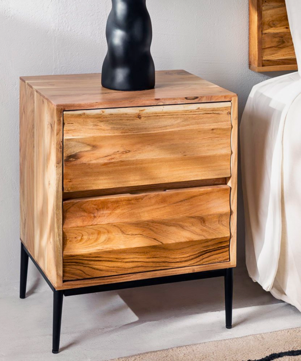Solid Wood Bedside Table with natural wood finish