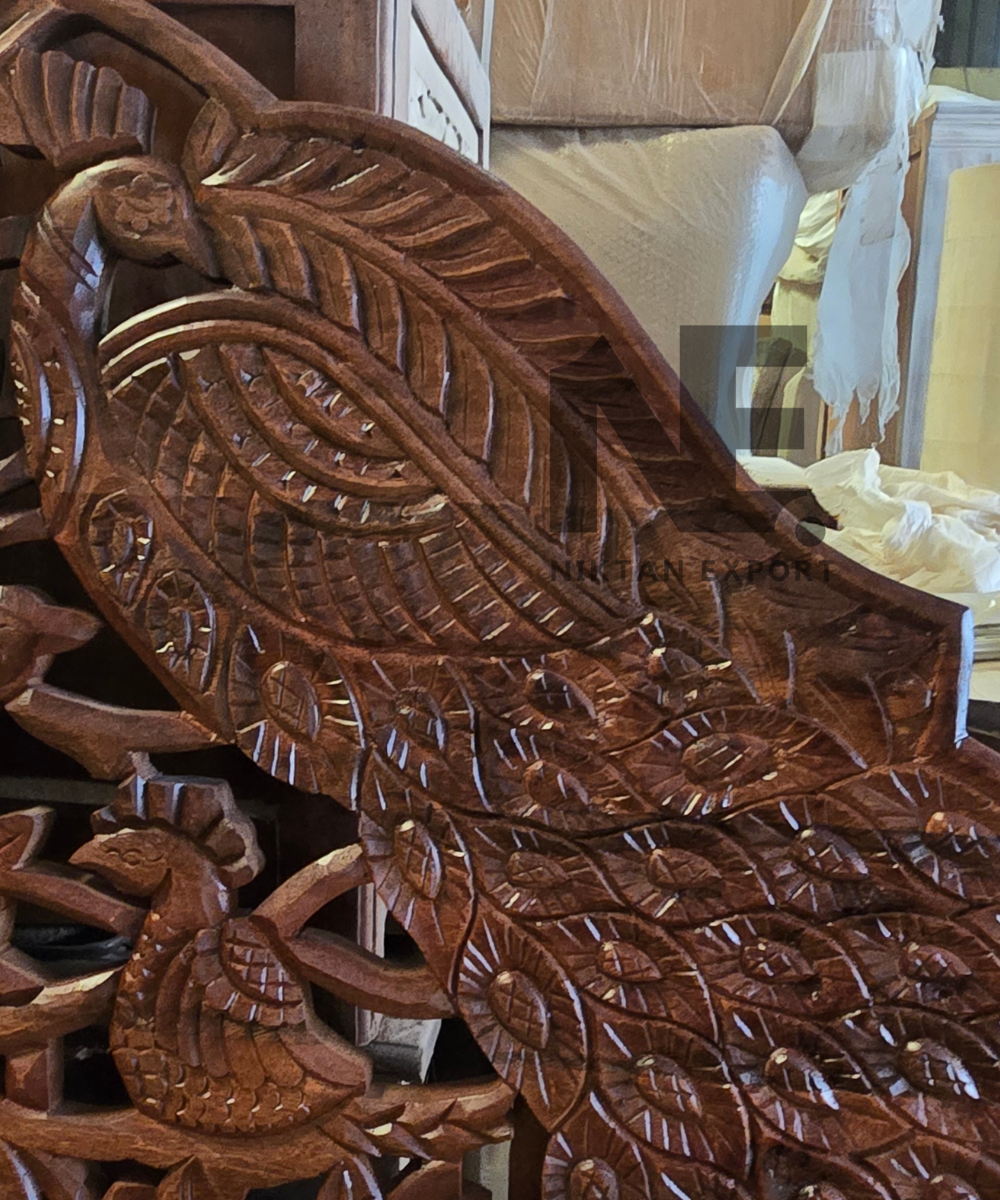 Queen-size hand-carved mango wood headboard