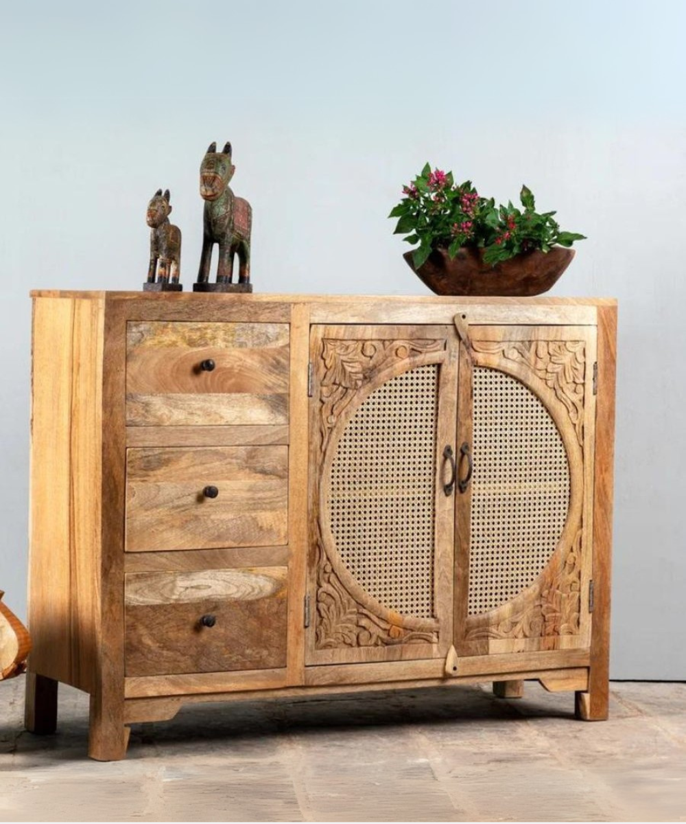 Close-up of handwoven natural cane panels