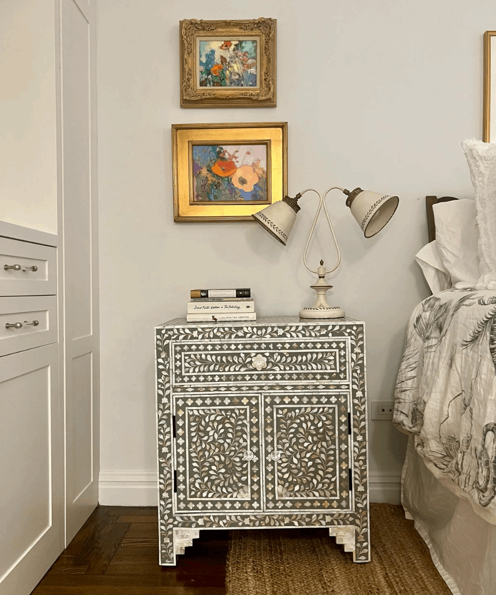 Grey Mother of Pearl Bedside Table – Front View