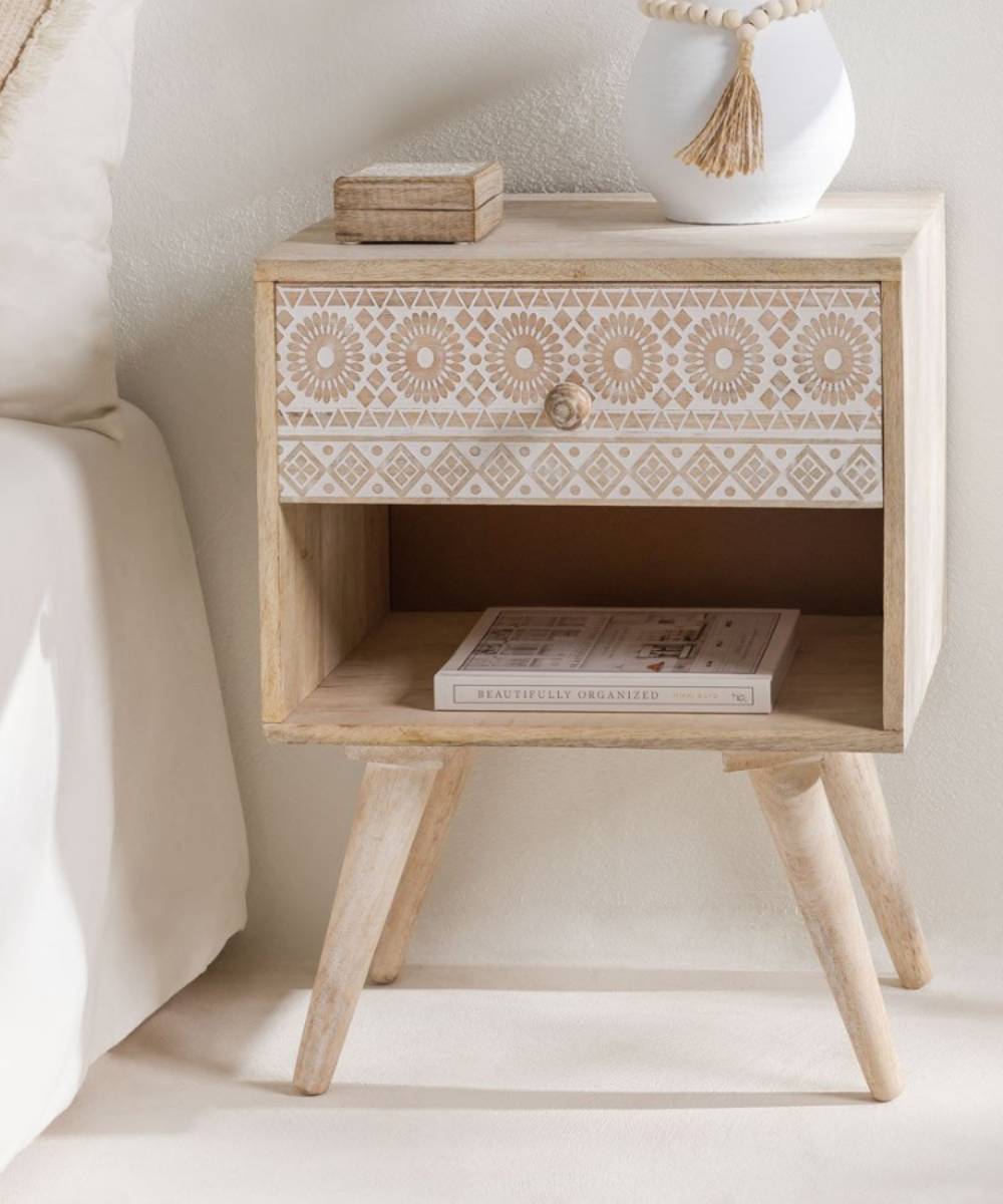 Close-Up of Vintage Style Nightstand with Storage