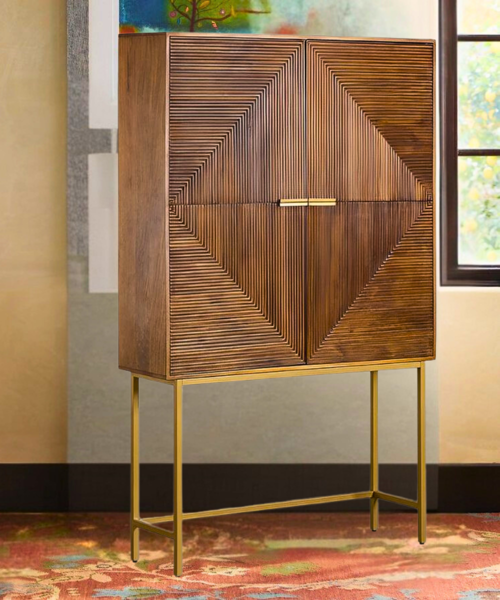 Recycled Wood High Sideboard – Solid Wood Bar Cabinet