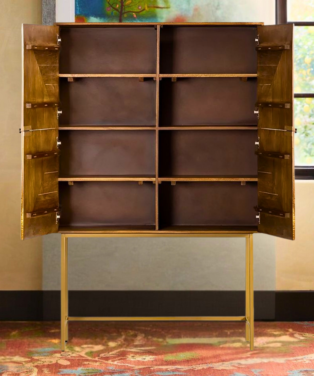 Rustic Bar Cabinet with Shelves & Storage