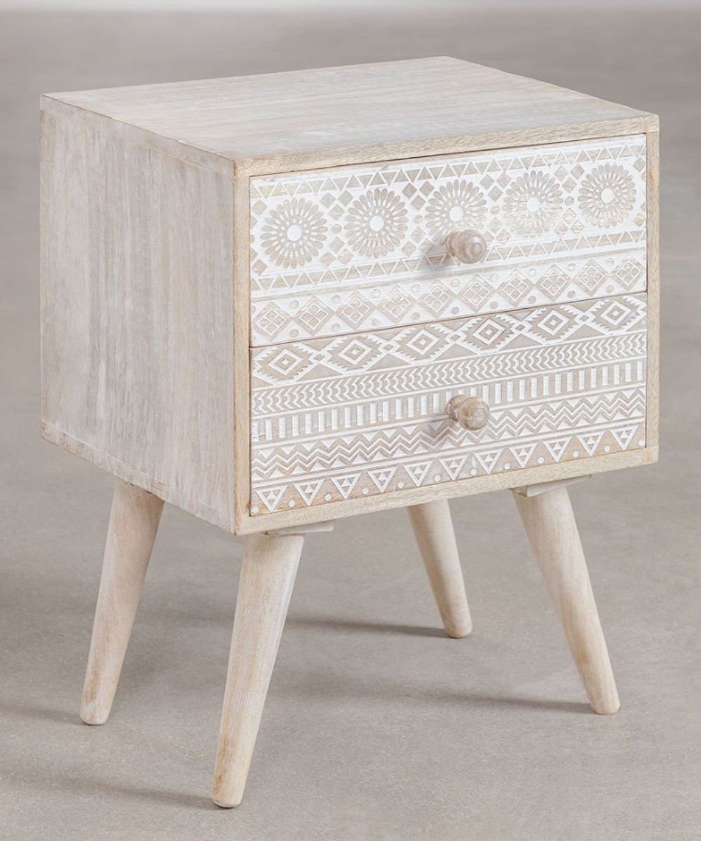 Handcarved Nightstand with Storage Drawers