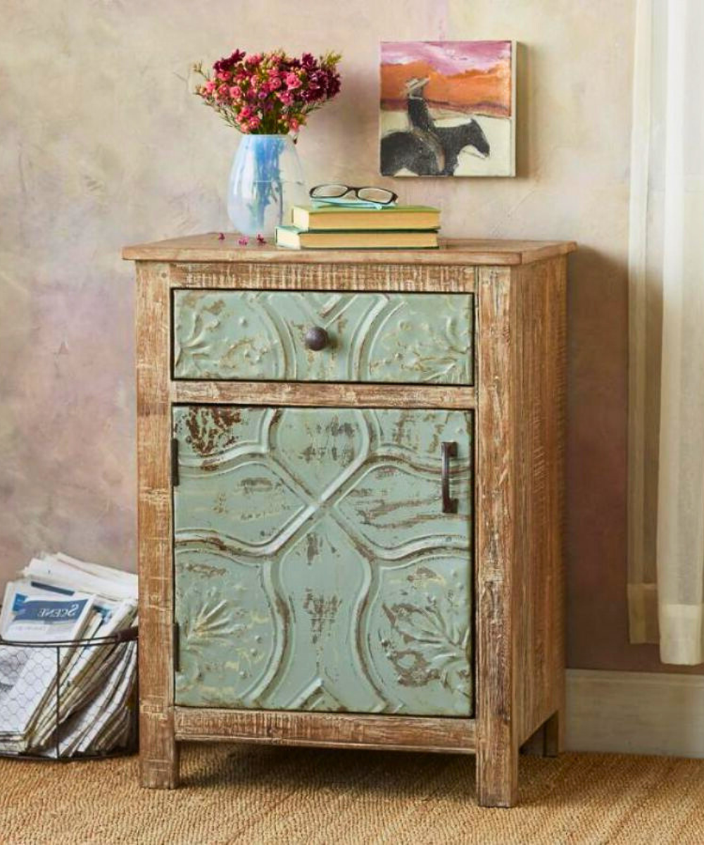 Tin Nightstand – Rustic Reclaimed Wood Bedside Table