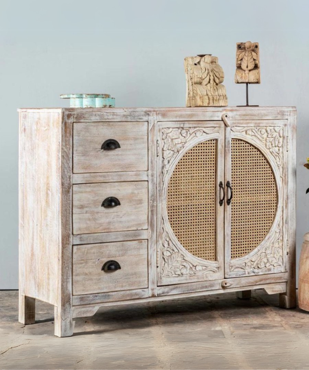 Close-Up of Carved Wood and Cane Details