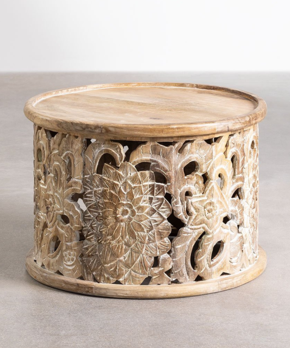 Close-Up of Carved Floral Design on Table Base