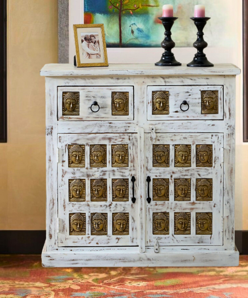 Solid Wood Sideboard with Distressed Finish – Handmade Storage Cabinet