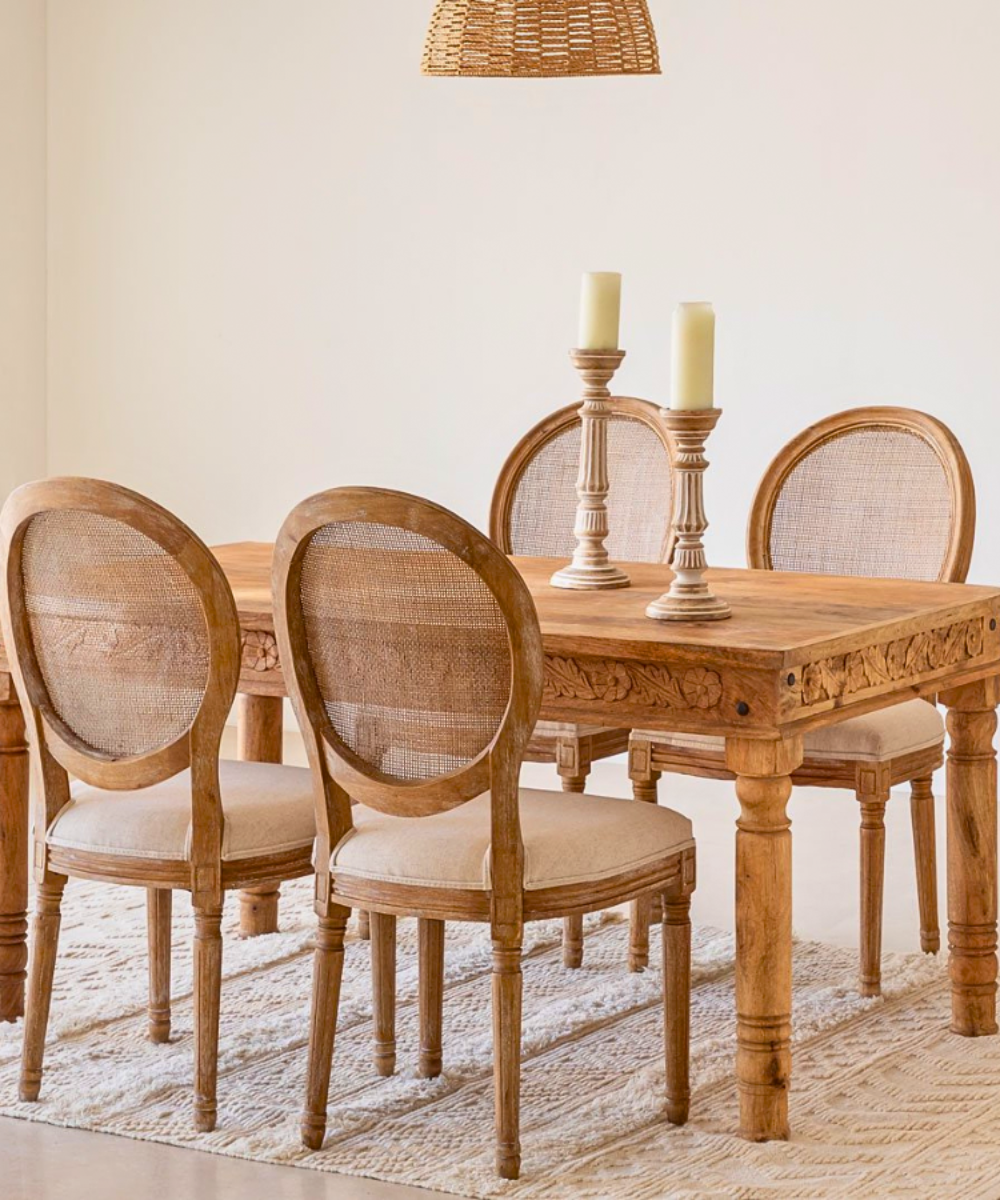 Taraz Mango Wood Dining Table Set with Six Chairs – Front View
