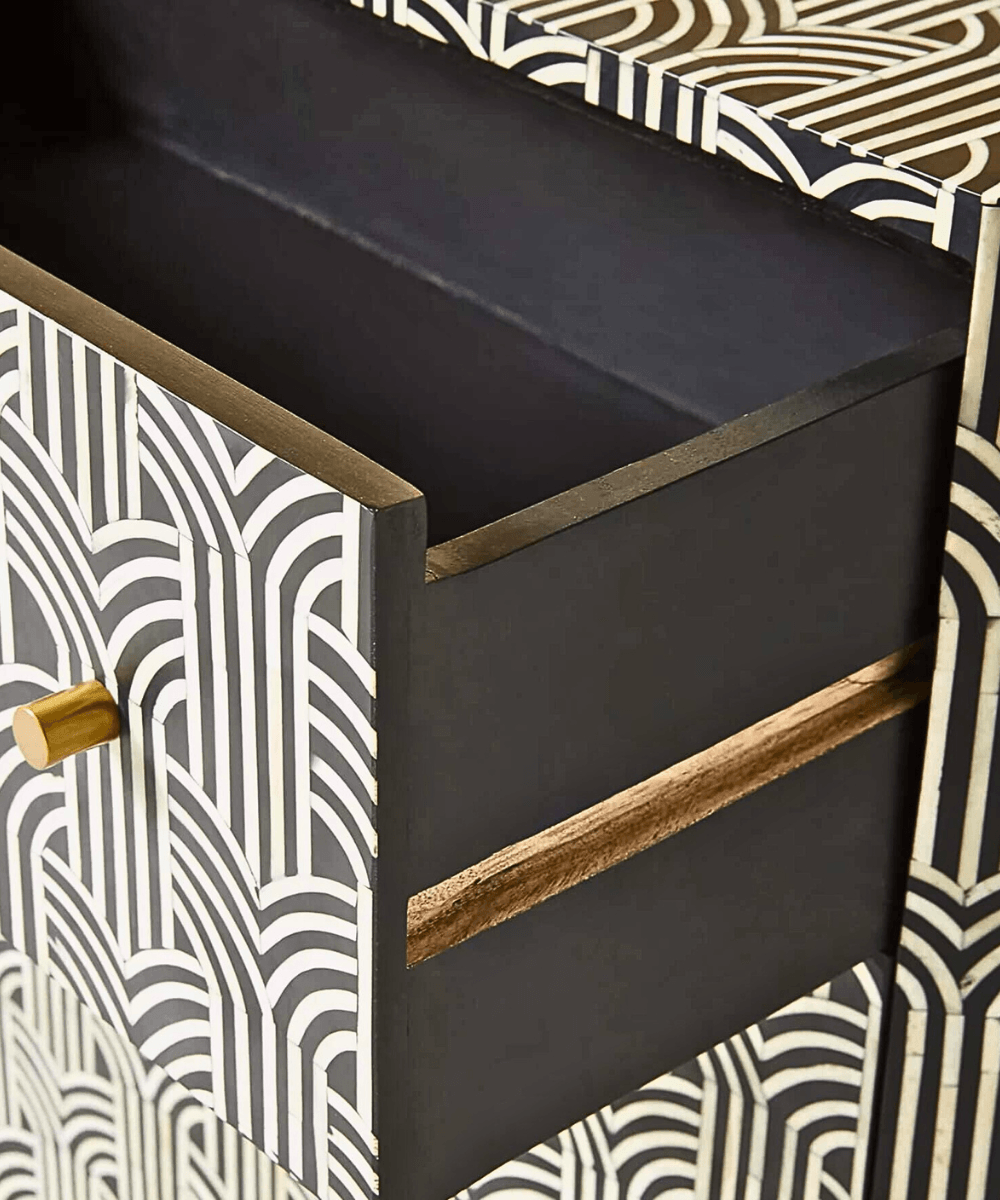 Close-up of detailed bone inlay patterns