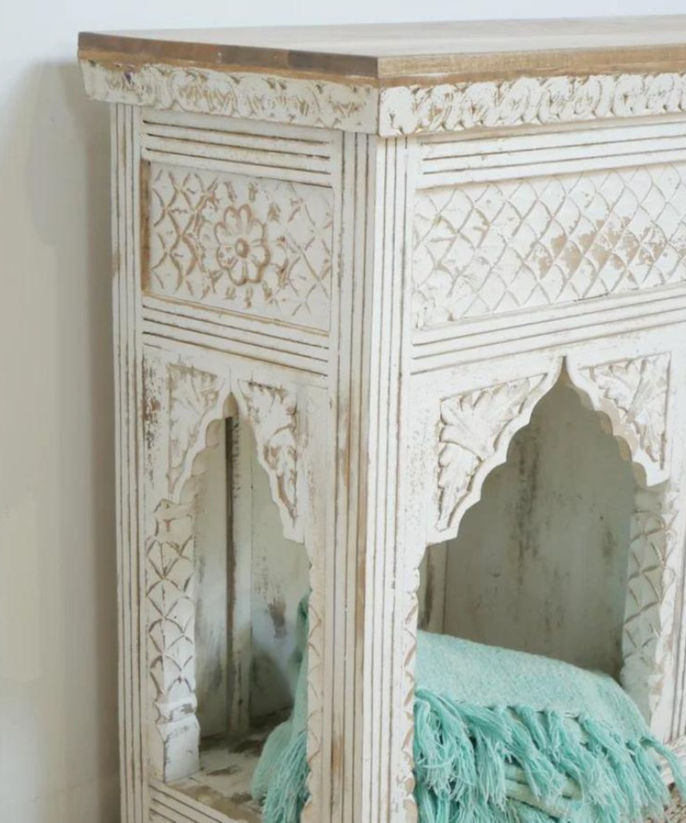 Close-Up of Jharokha Carvings on Solid Mango Wood