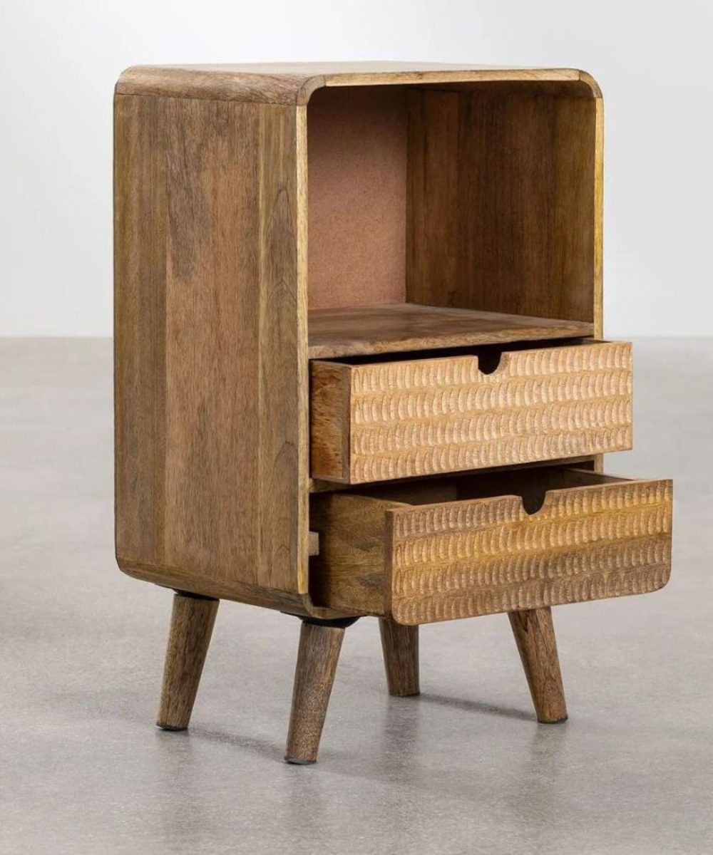 Solid Wood Nightstand with Intricate Carvings