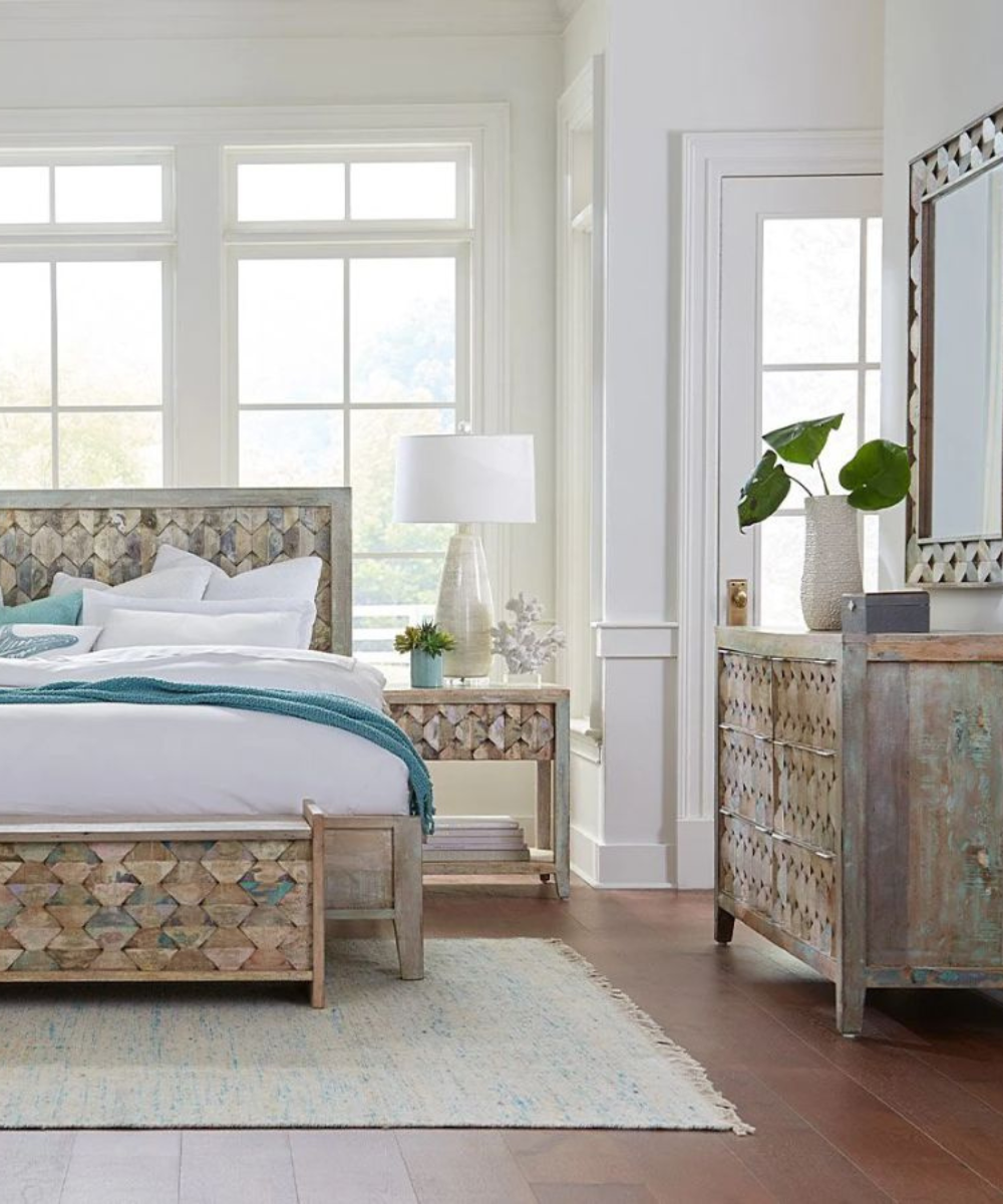 Hand-Carved Wood Dresser with Bold Patterns