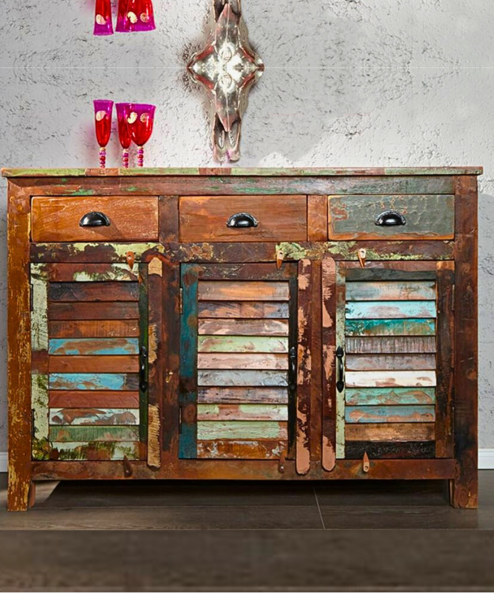 Reclaimed Wood Unique Sideboard with Multicolored Finish
