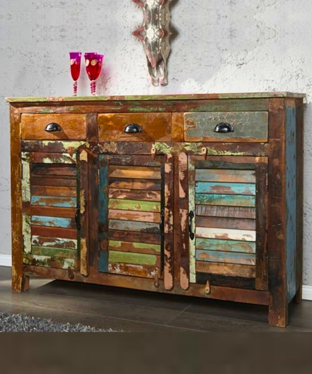 Close-Up of Rustic Metal Fittings on Drawers and Doors