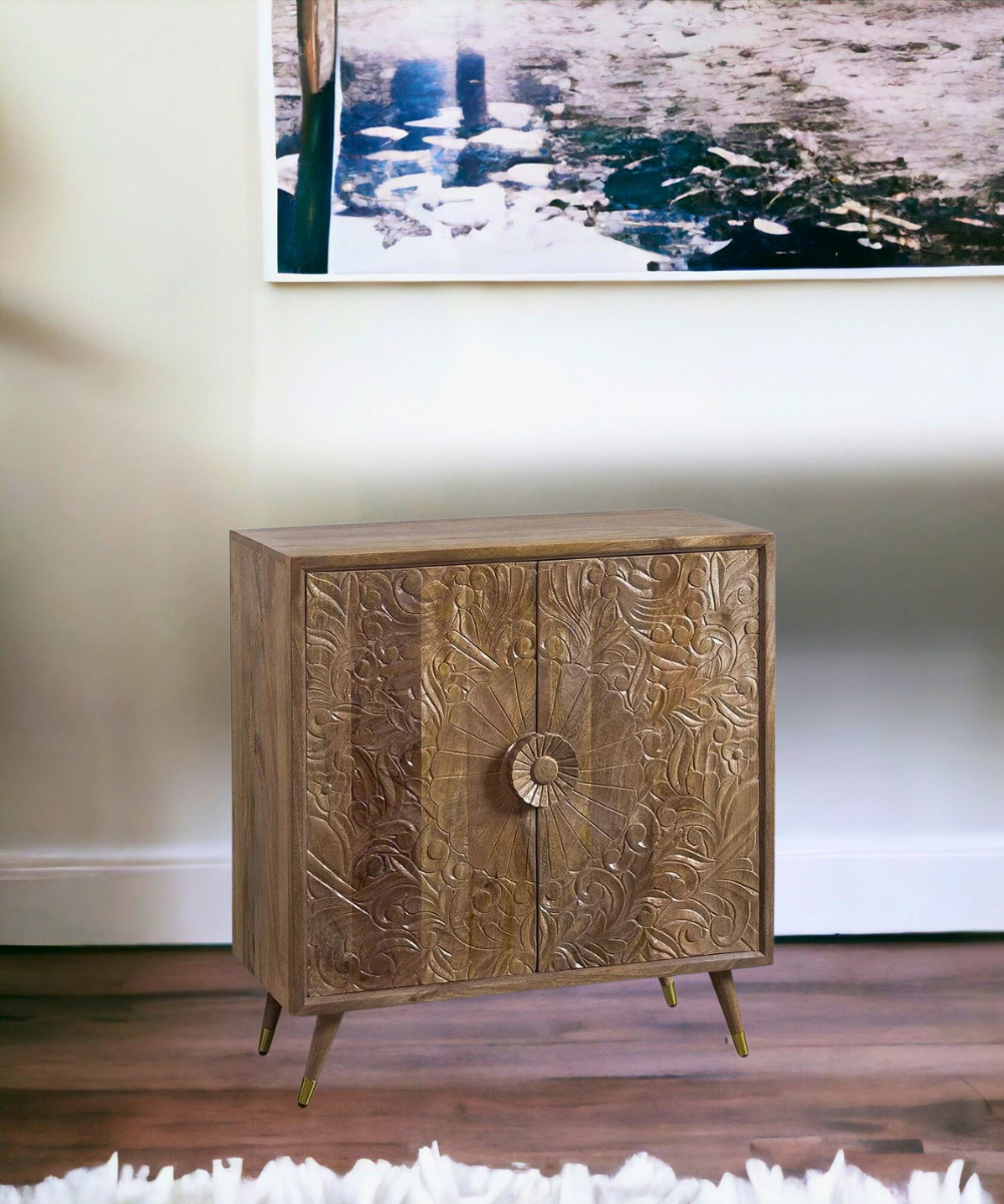 Close-up of natural mango wood grain and handcrafted finish