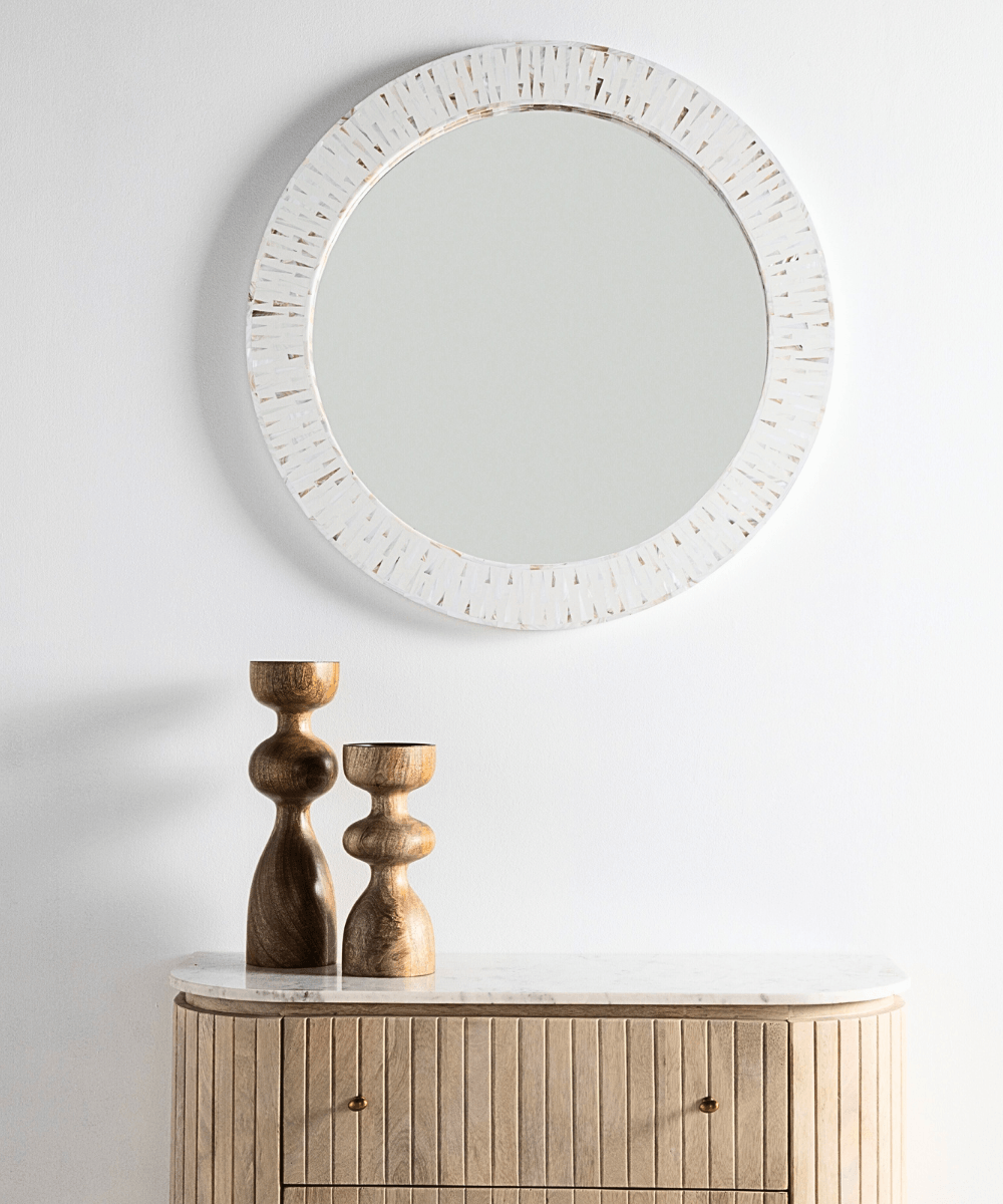 Niktan Export Mother Of Pearl White Round Frame Mirror - NikTan Export
Mother of Pearl Round Mirror – Front View