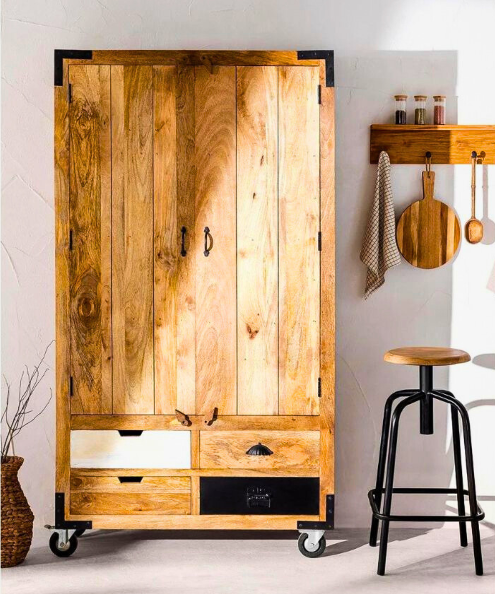 Recycled Wood Industrial Bar Cabinet – Rustic & Eco-Friendly