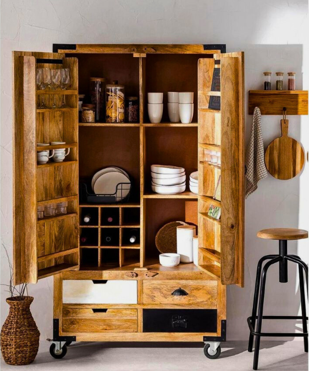 Recycled Wood Industrial Bar Cabinet – Rustic & Eco-Friendly