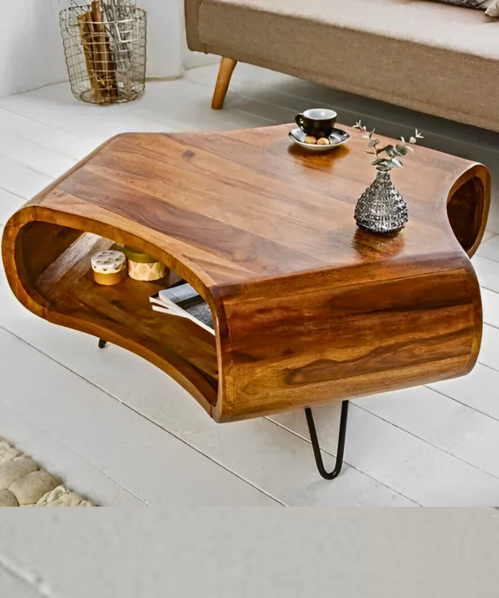 Handcrafted Sheesham Wood Coffee Table with Retro Hairpin Legs