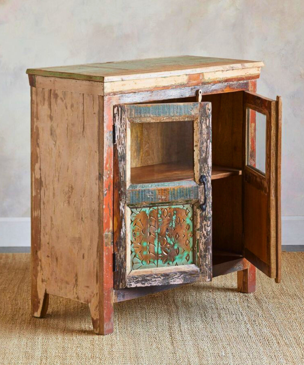 Close-up of natural wood grain and distressed finish