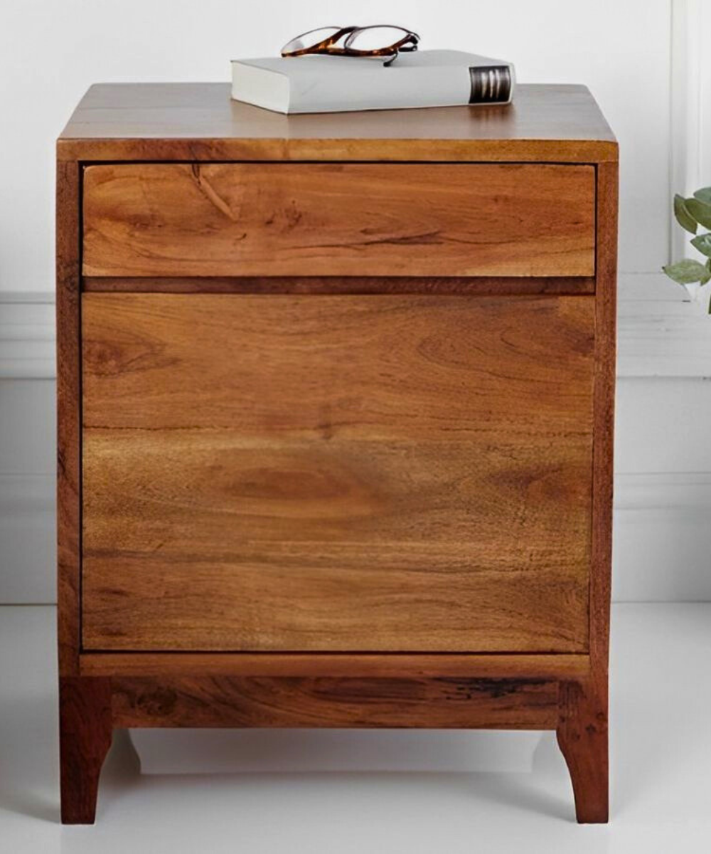 Handcrafted Acacia Wood Bedside Table with natural grain