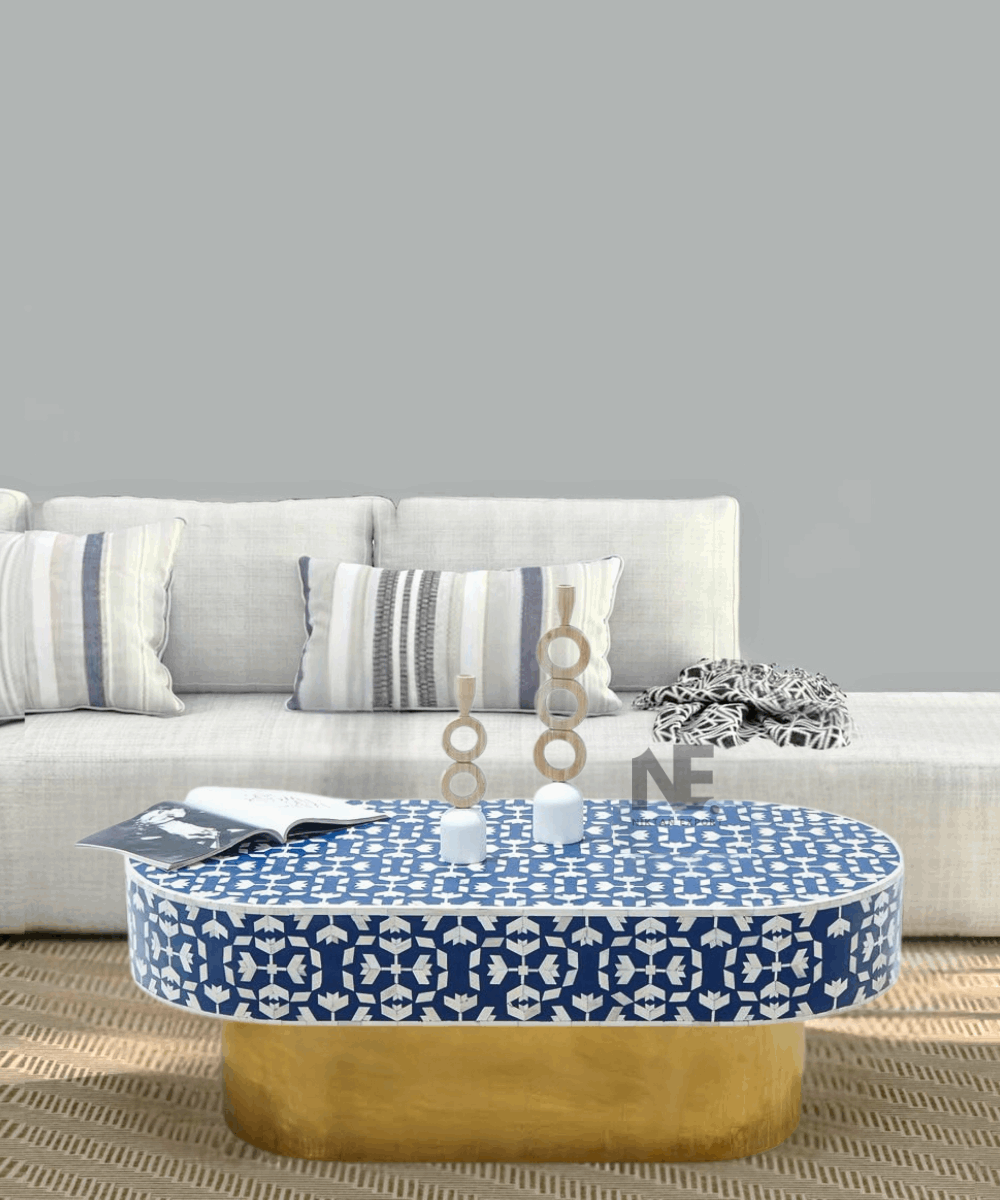 Bone Inlay Oval Coffee Table – Front View