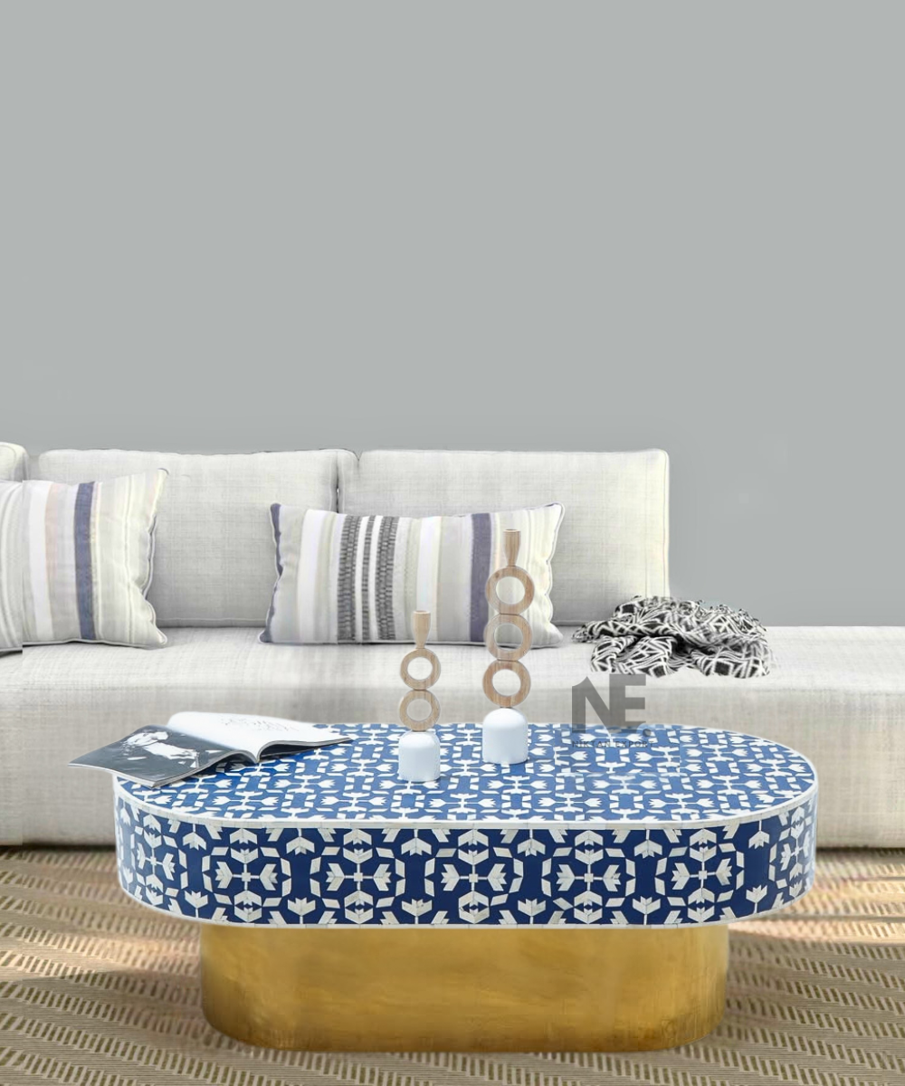 Bone Inlay Oval Coffee Table – Front View