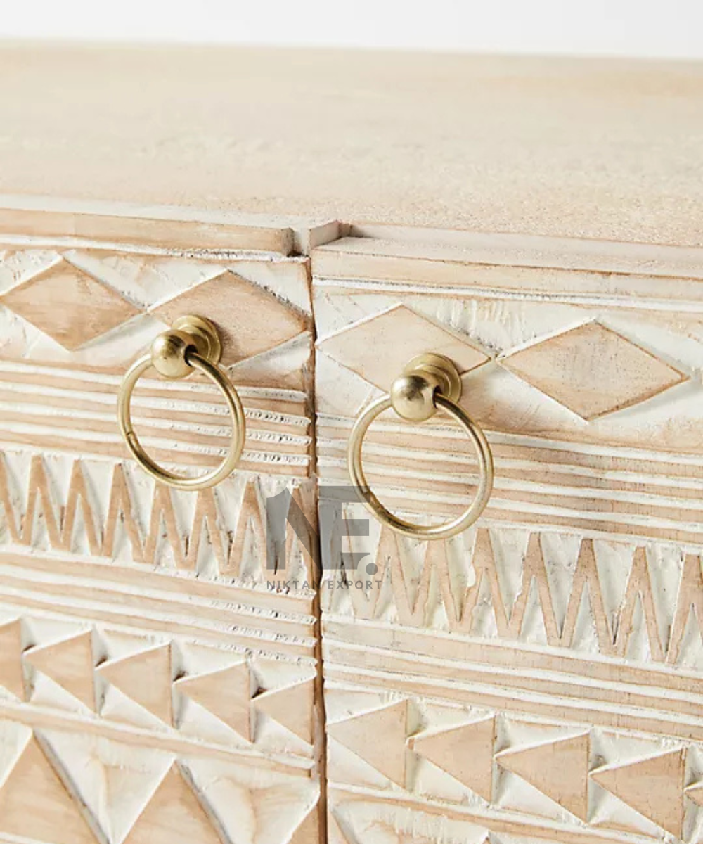 Light wood sideboard with gold-tone knobs
