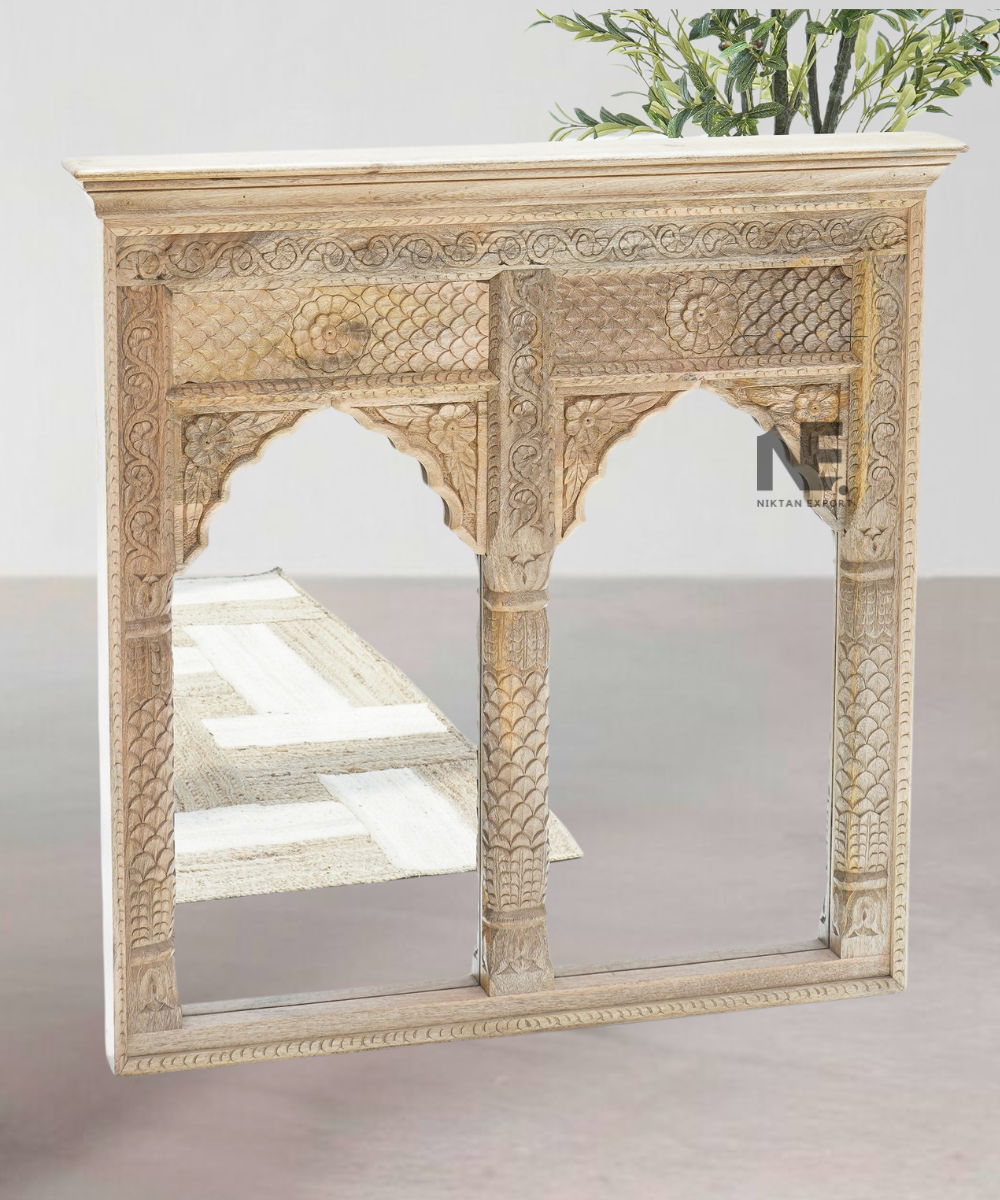 Front view of Mihrab Design wooden mirror frame