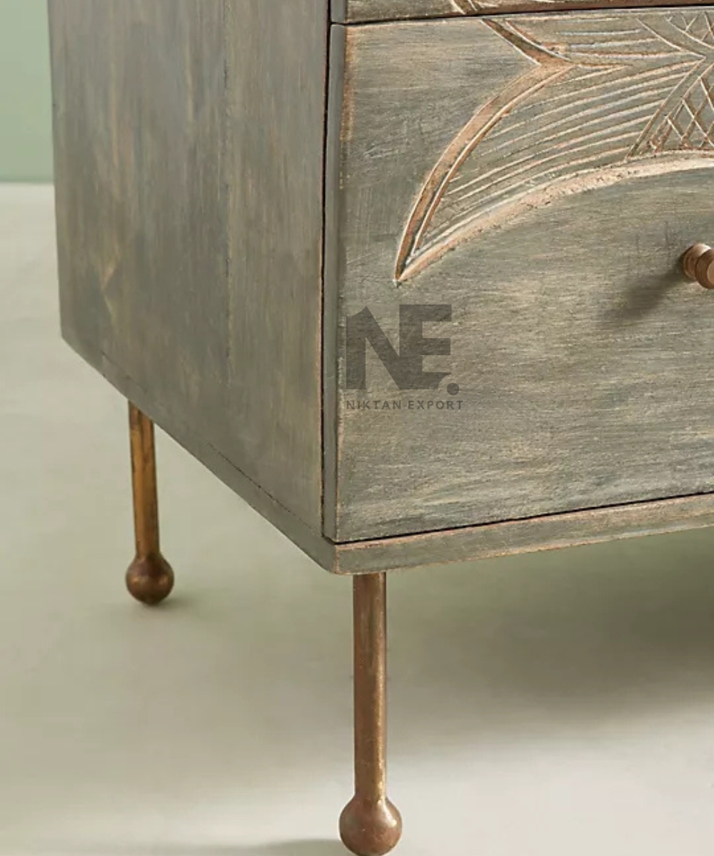 Six-drawer sideboard with slim brass-tone metal legs